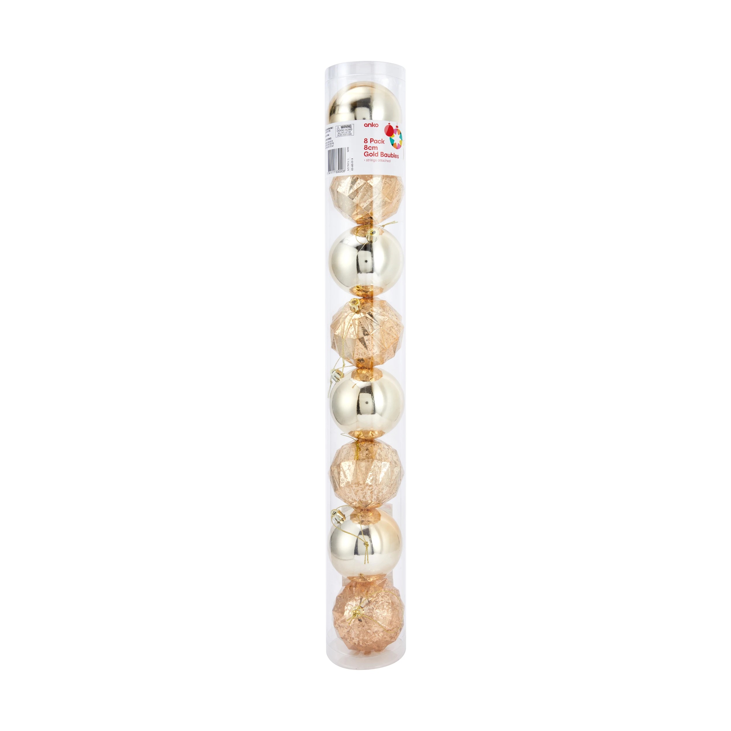 6 8 Pack 8cm Gold Baubles, 6 of 6