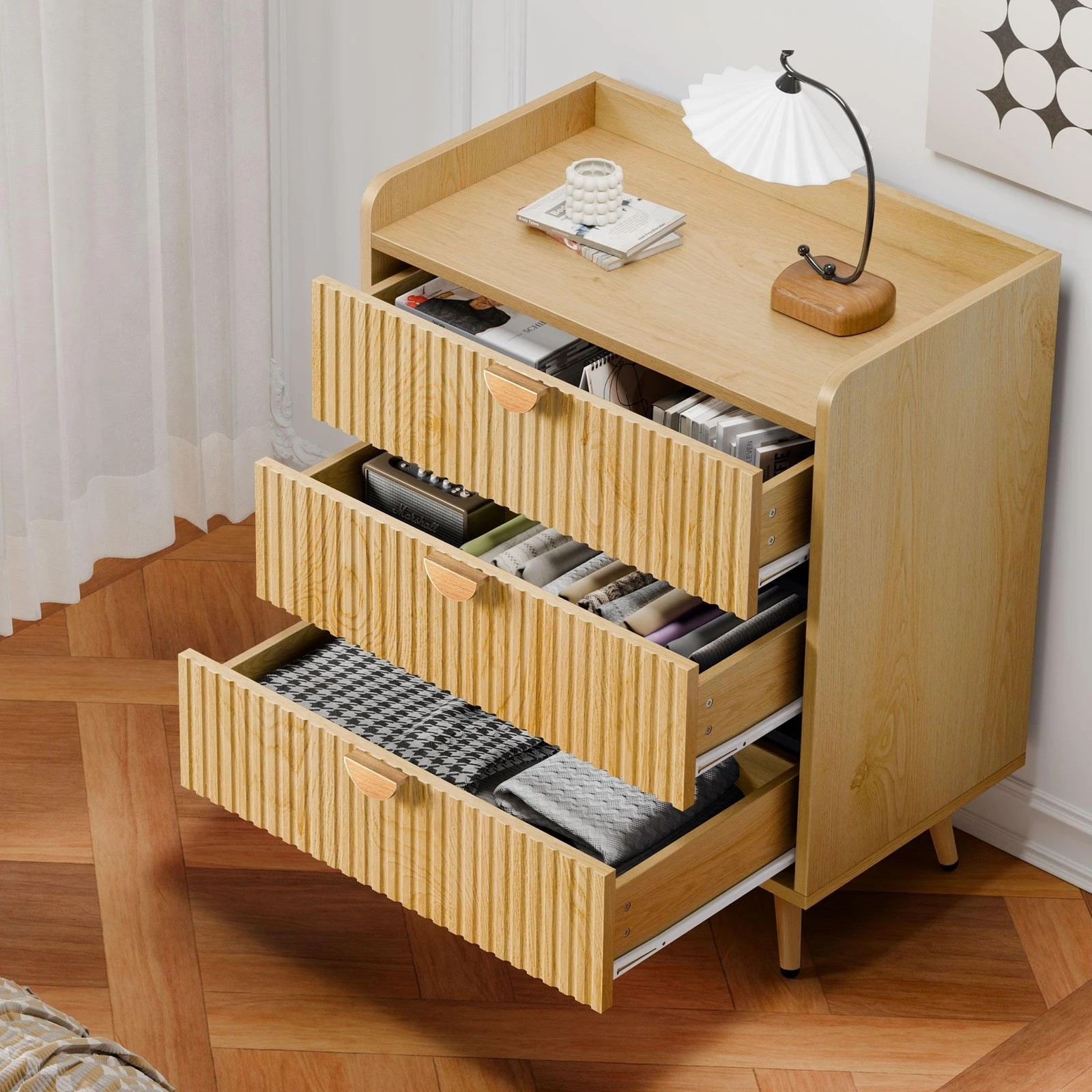 3 Alfordson 3 Chest of Drawers Modern Storage Cabinet Dresser Tallboy - Natural, 3 of 10
