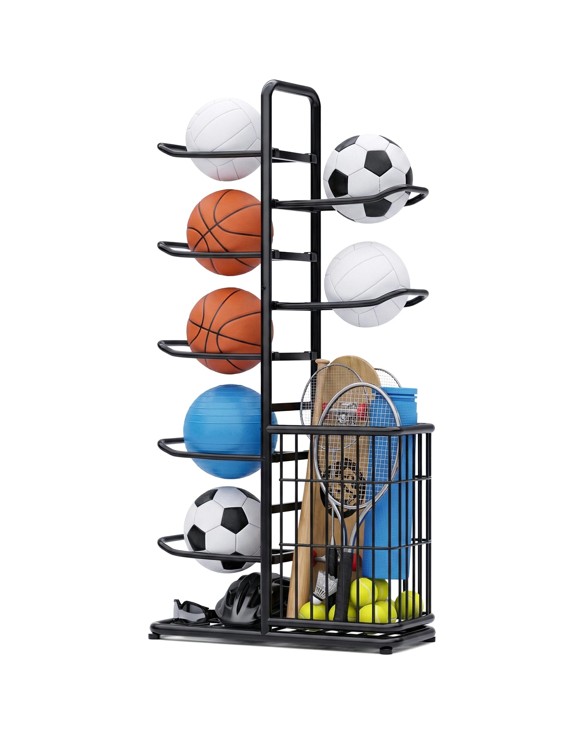 1 Advwin 7-Tier Sports Ball Storage Rack - Black, 1 of 4