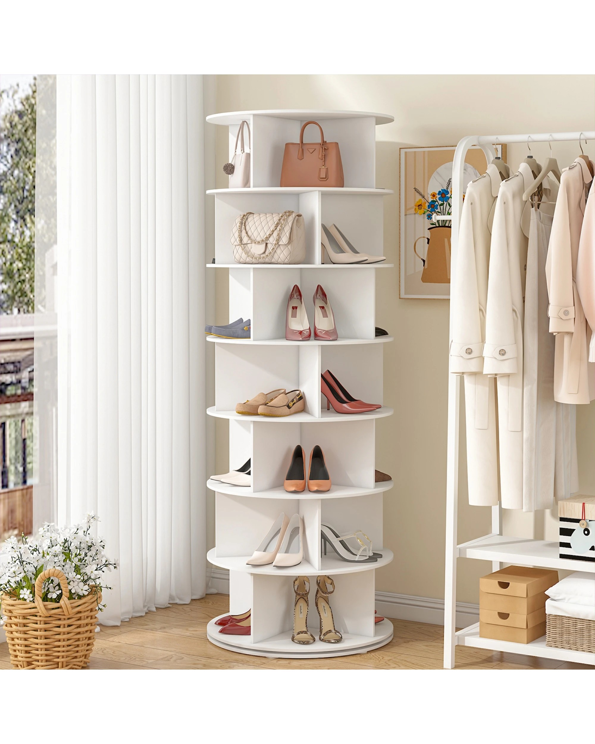 2 Advwin 7 Tier Rotating Shoe Rack Tower Revolving 360 Shoe Storage Bag Display Stand Handbag Organizer, 2 of 10