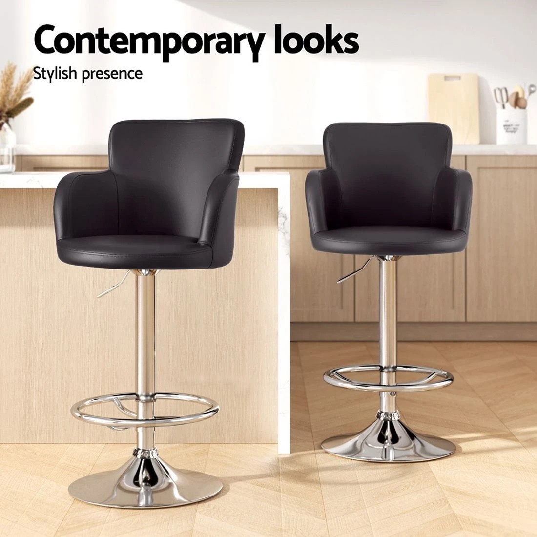 7 Artiss 2x Leather Bar Stools Swivel Adjustable Gas Lift PU Counter Chairs - Brown, 7 of 7