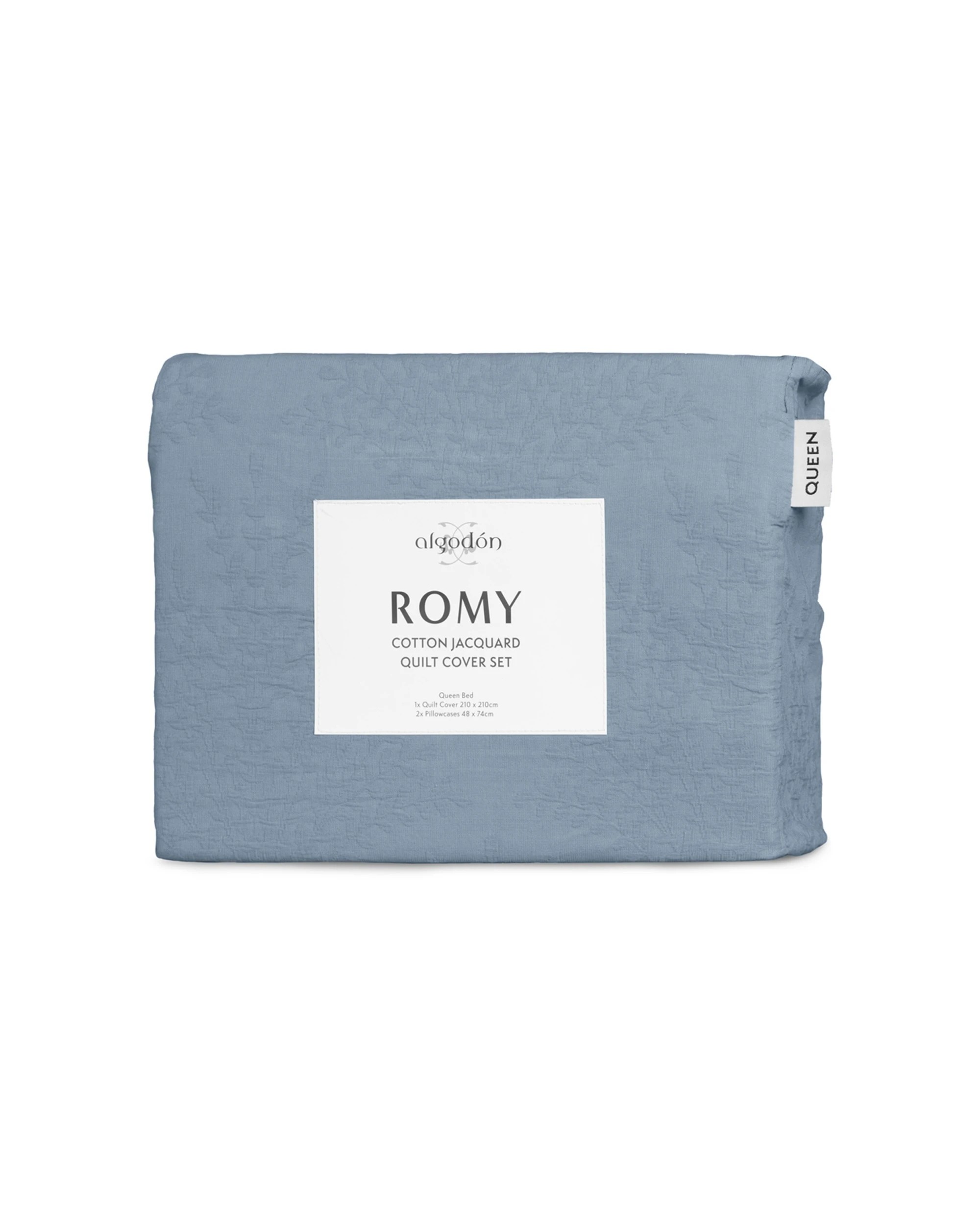 3 Algodon King Romy Cotton Quilt Cover/Pillowcase Set - Blue, 3 of 3