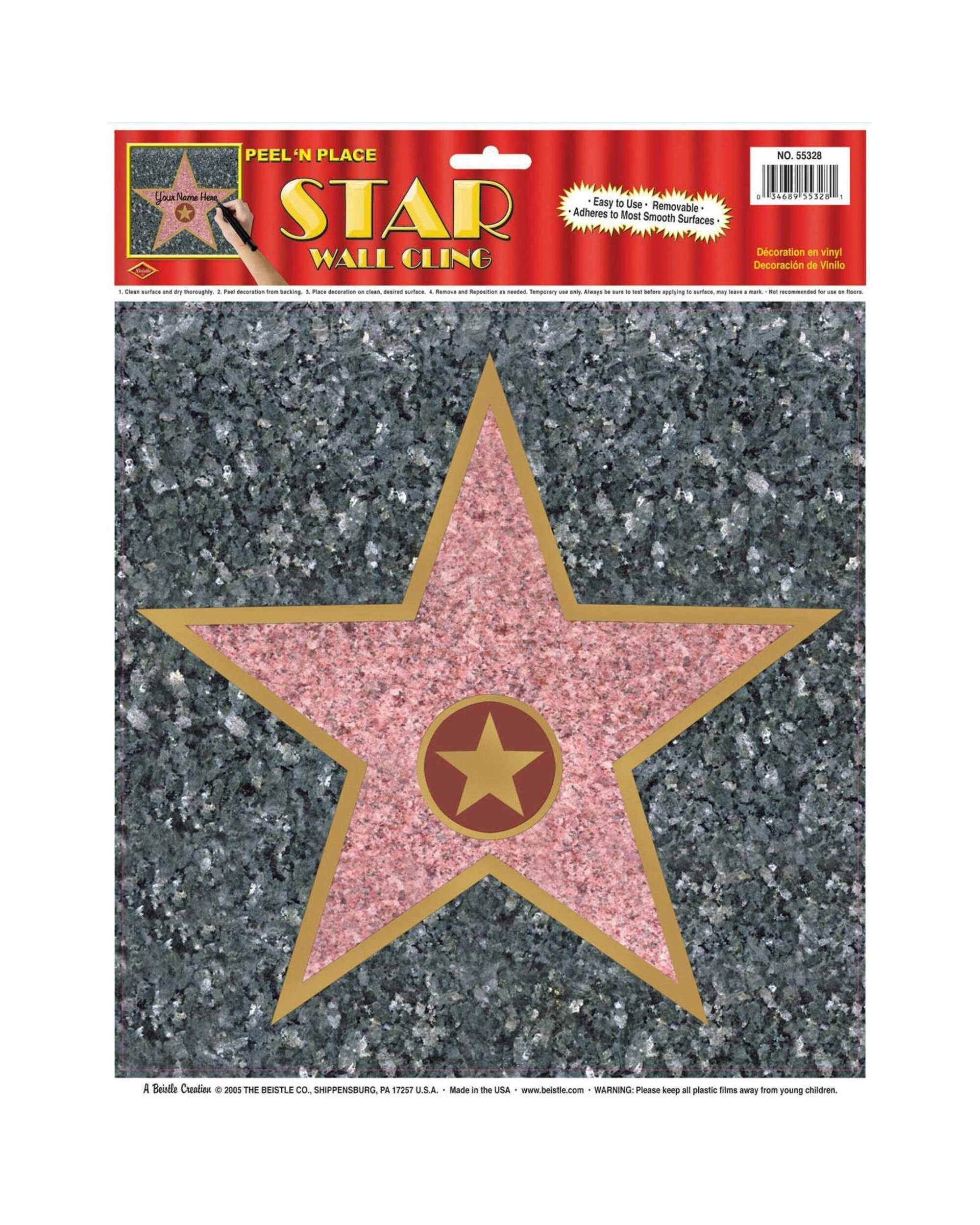 1 Beistle Hollywood Walk of Fame Star Peel and Place Sticker, 1 of 2