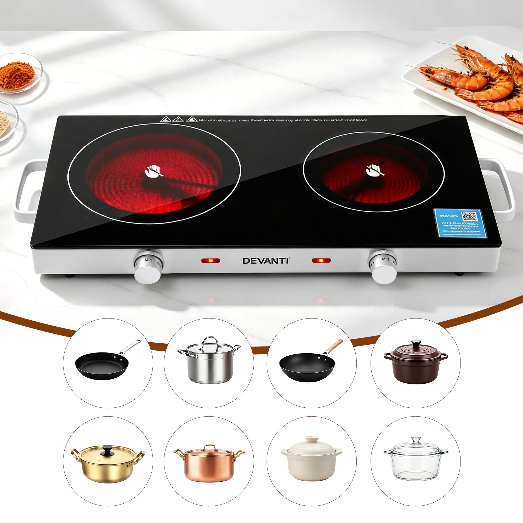 8 Devanti Portable Dual Ceramic Cooktop 2800W - Black, 8 of 9