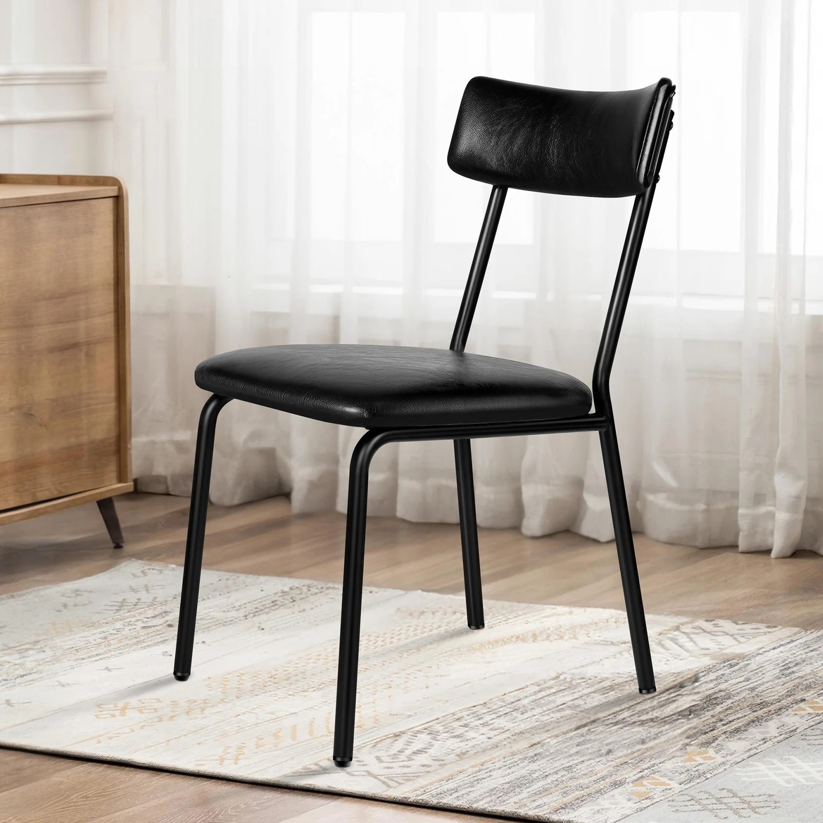 9 Alfordson 4x Dining Chairs Accent Kitchen Lounge Curved Back PU Leather - Black, 9 of 10