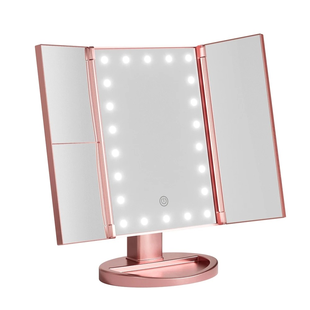 1 Embellir Tri-fold Makeup Mirror 1X2X3X Magnifying with LED Light Travel Portable - Pink, 1 of 6