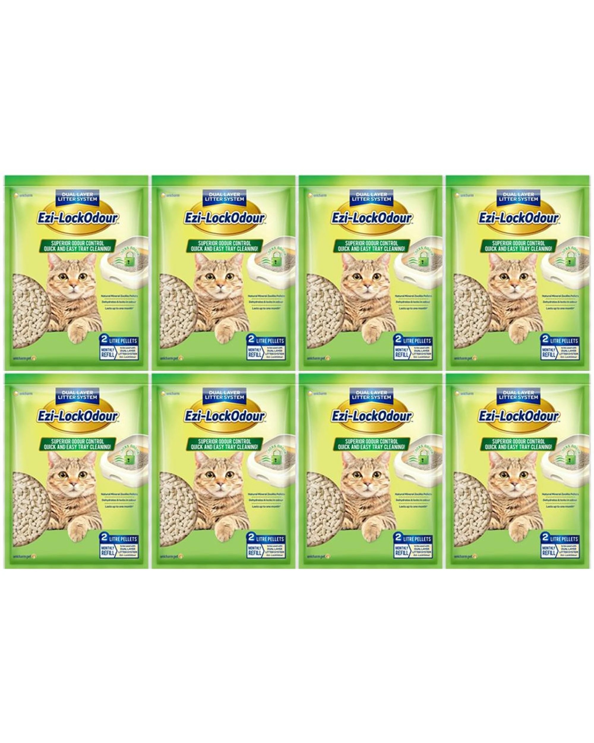 1 8 x Ezi Lockodour Natural Mineral Zeolite Cat Litter Pellets 2L BULK PACK, 1 of 1