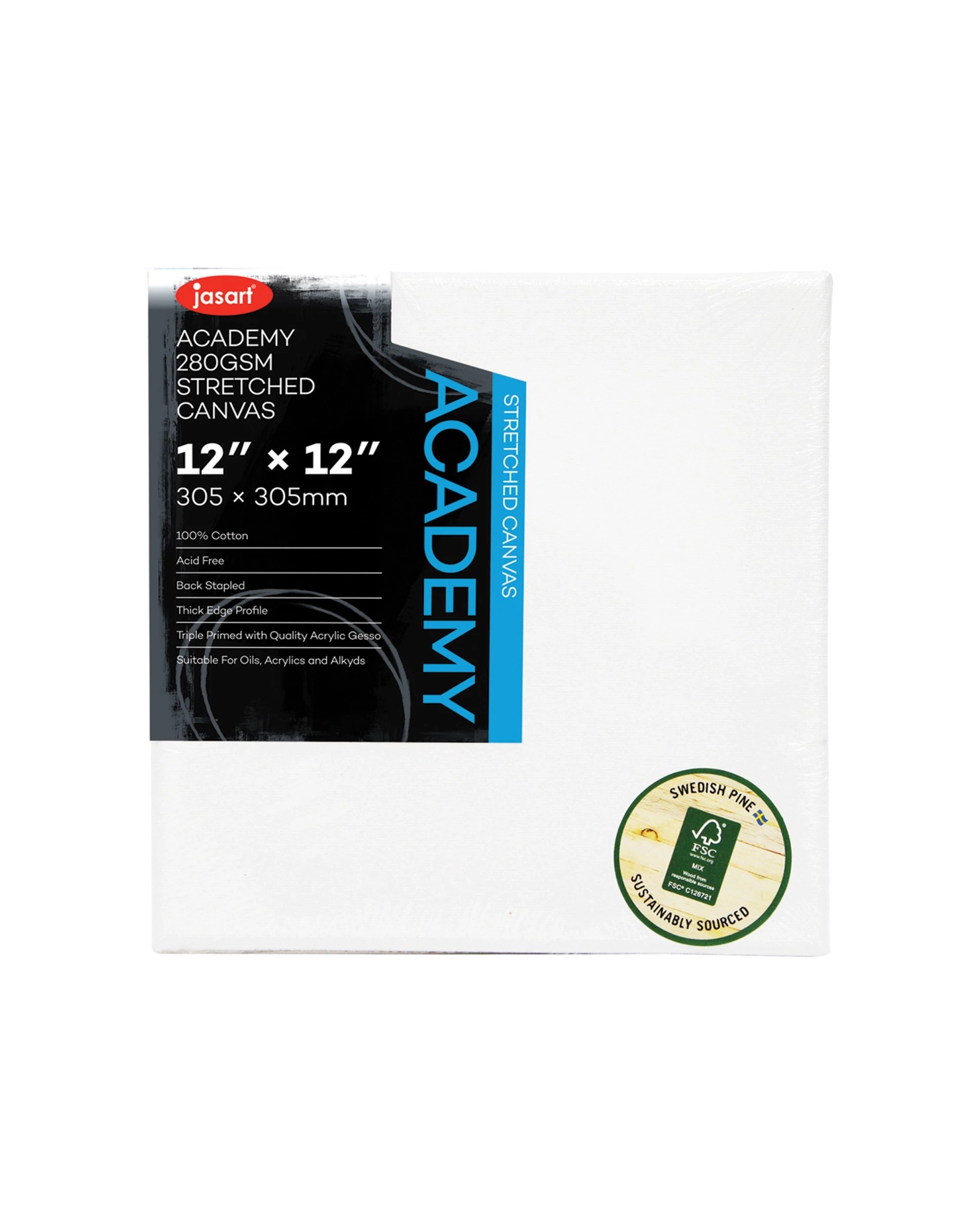 1 Jasart Academy  Thick Edge Cotton Stretched Canvas 280GSM 12x12 Inches - White, 1 of 1