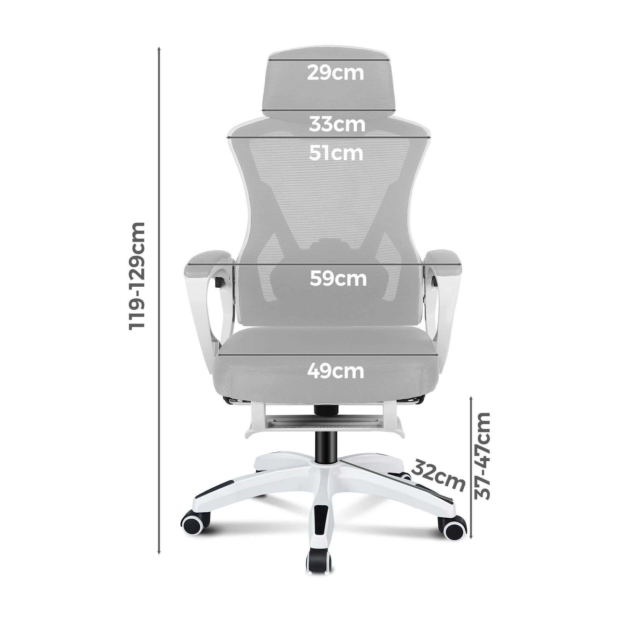 6 Alfordson Mesh Office Chair Gaming Executive Computer Recliner Study Work Seat - White Grey, 6 of 10