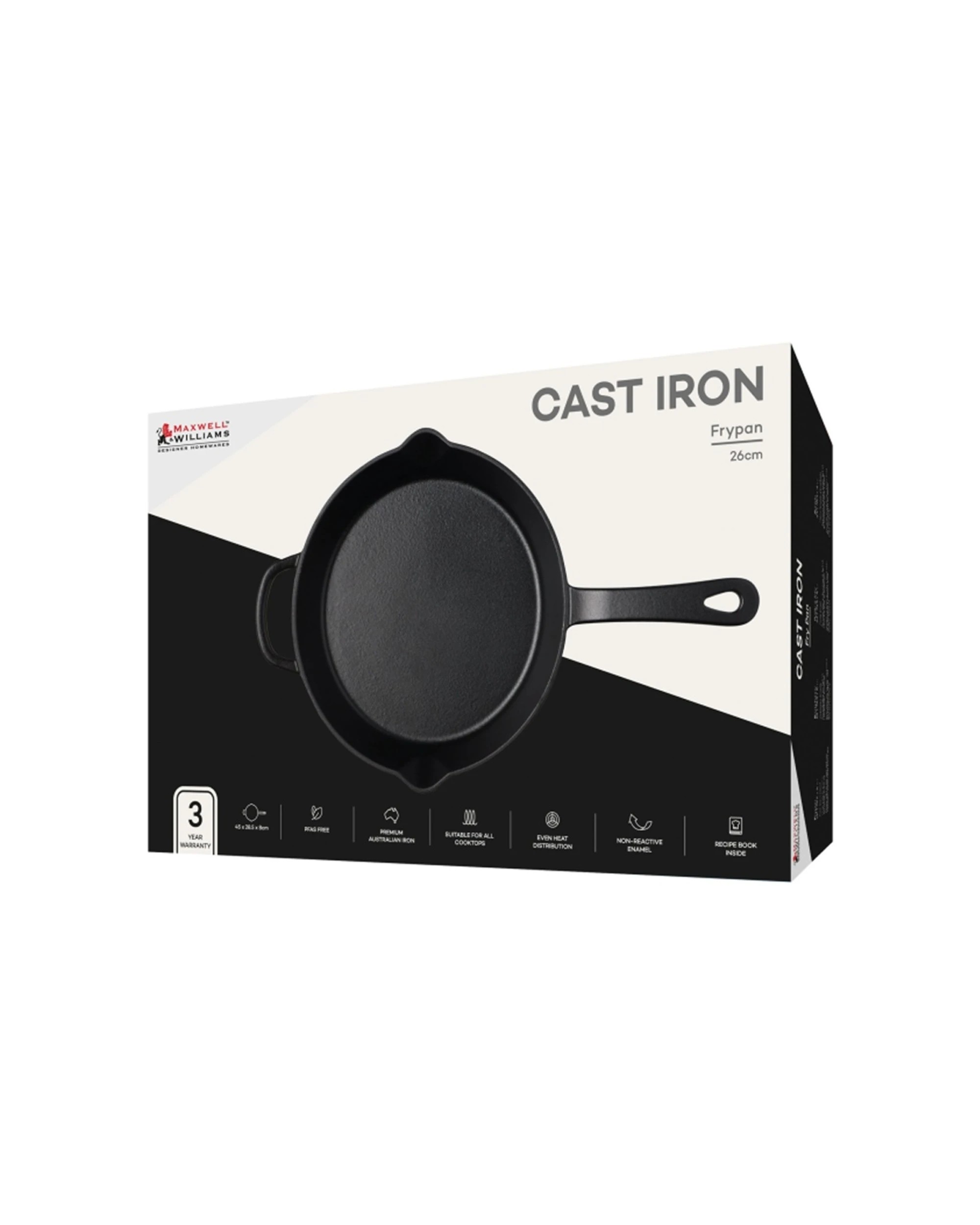 6 Maxwell & Williams Durable Cast Iron Frypan Cookware 26cm - Black, 6 of 6