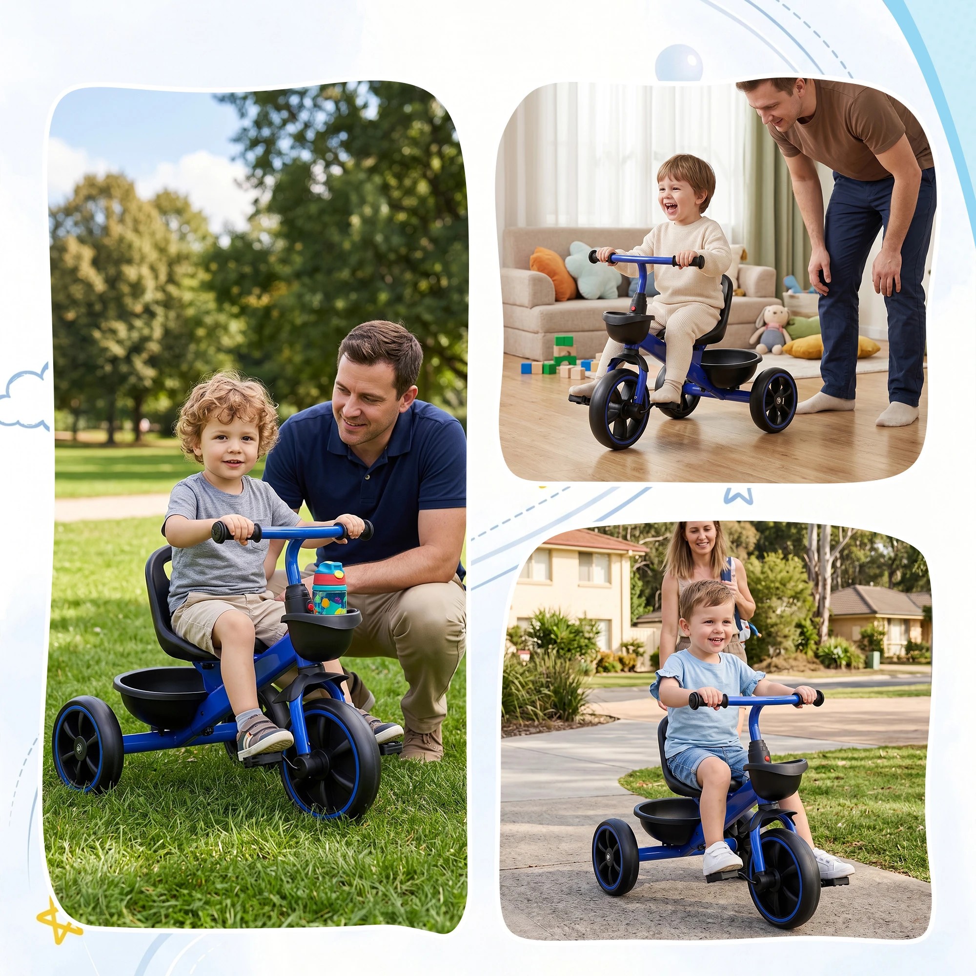 8 RIGO Tricycle Bike, Kids Bike with 3 wheels, basket Carbon Steel 68cm - Blue, 8 of 9