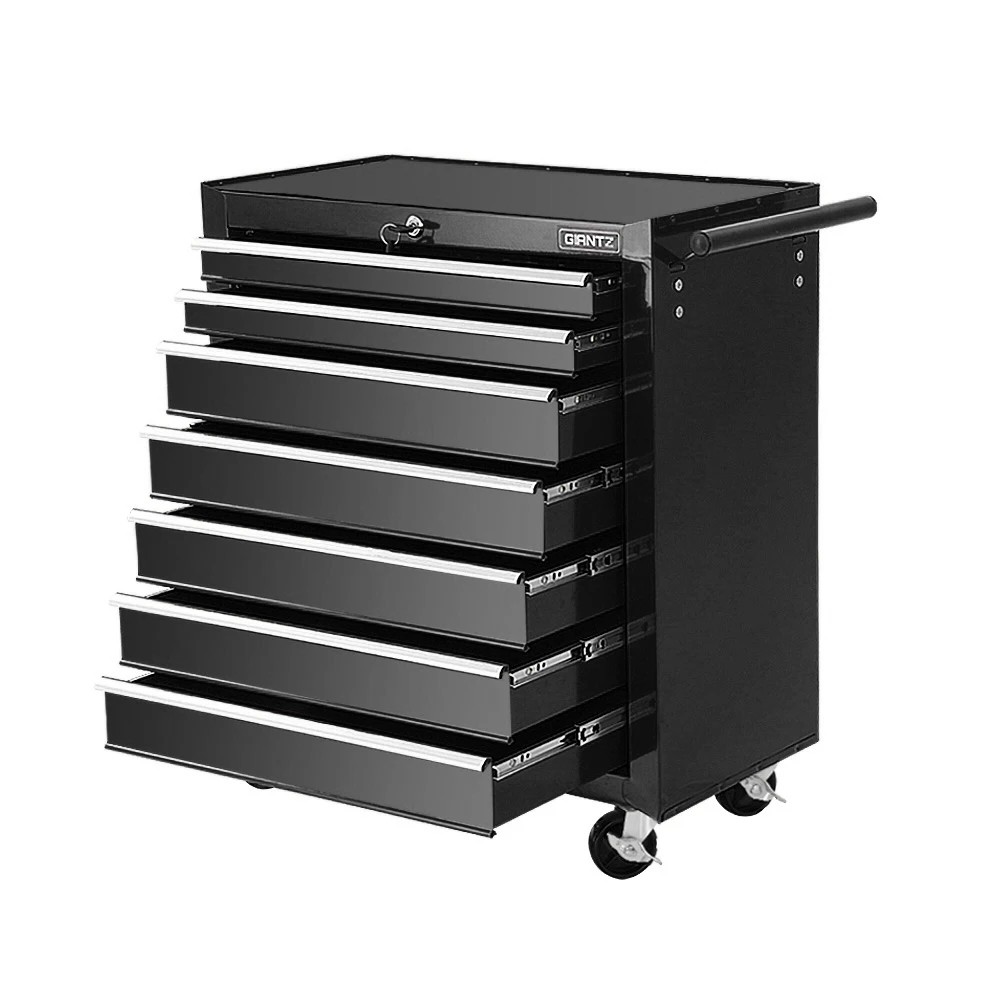 1 Giantz 7 Drawer Tool Box Cabinet Chest Trolley Storage Garage Toolbox - Black, 1 of 7