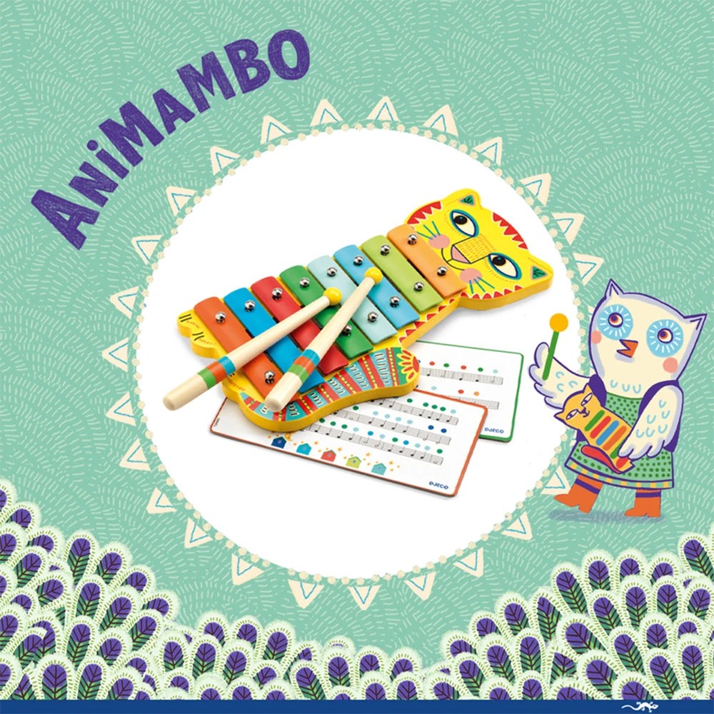 Djeco Animambo Metallophone Cheeky Cat Wooden Musical Toy Colourful ...