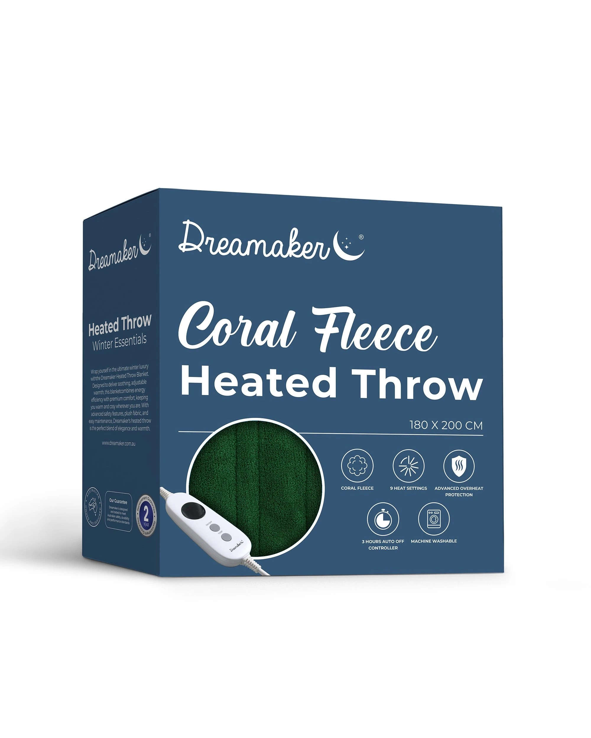 7 Dreamaker Kingston Coral Fleece Electric Heated Throw Blanket 180x200cm - Eden Green, 7 of 7