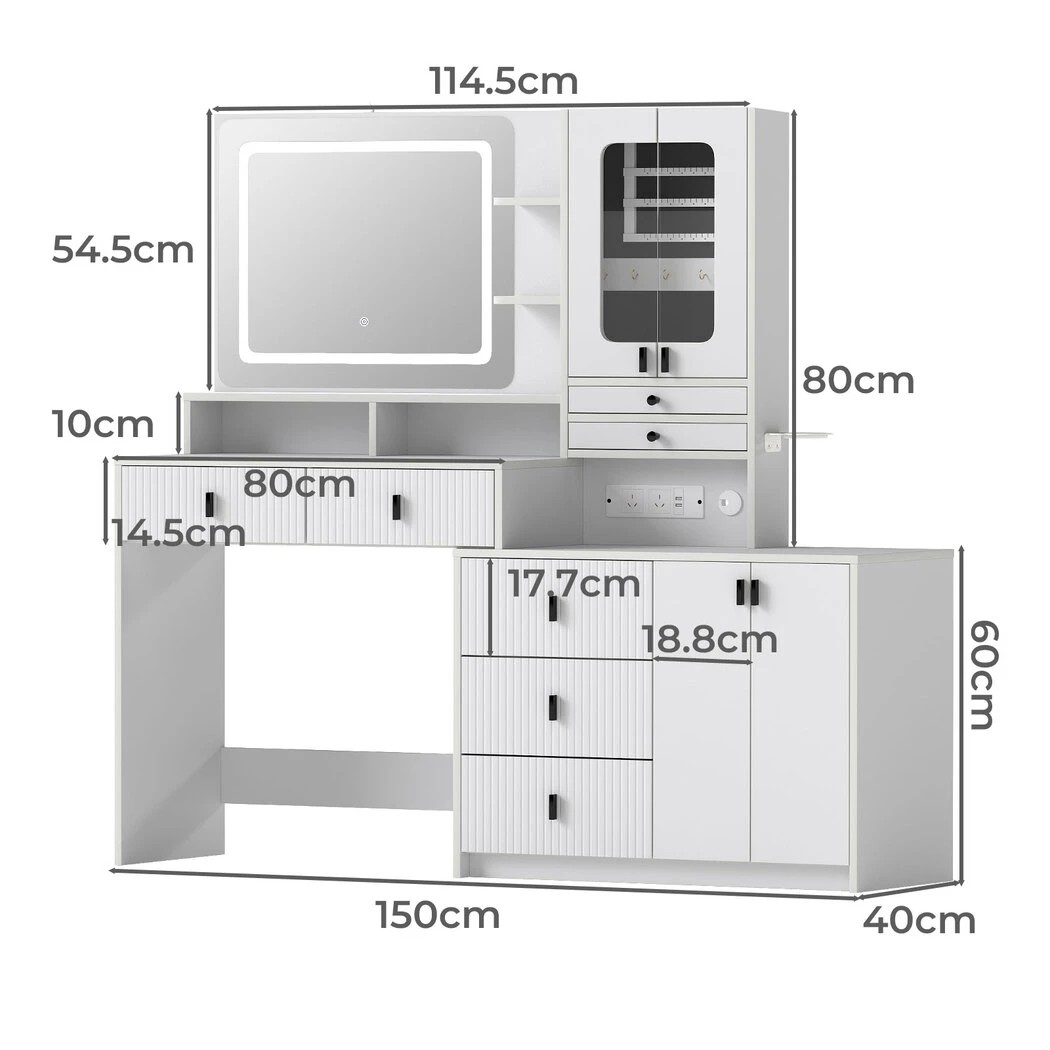 2 Levede Dressing Table Vanity Desk With Mirror And Lights - White, 2 of 9