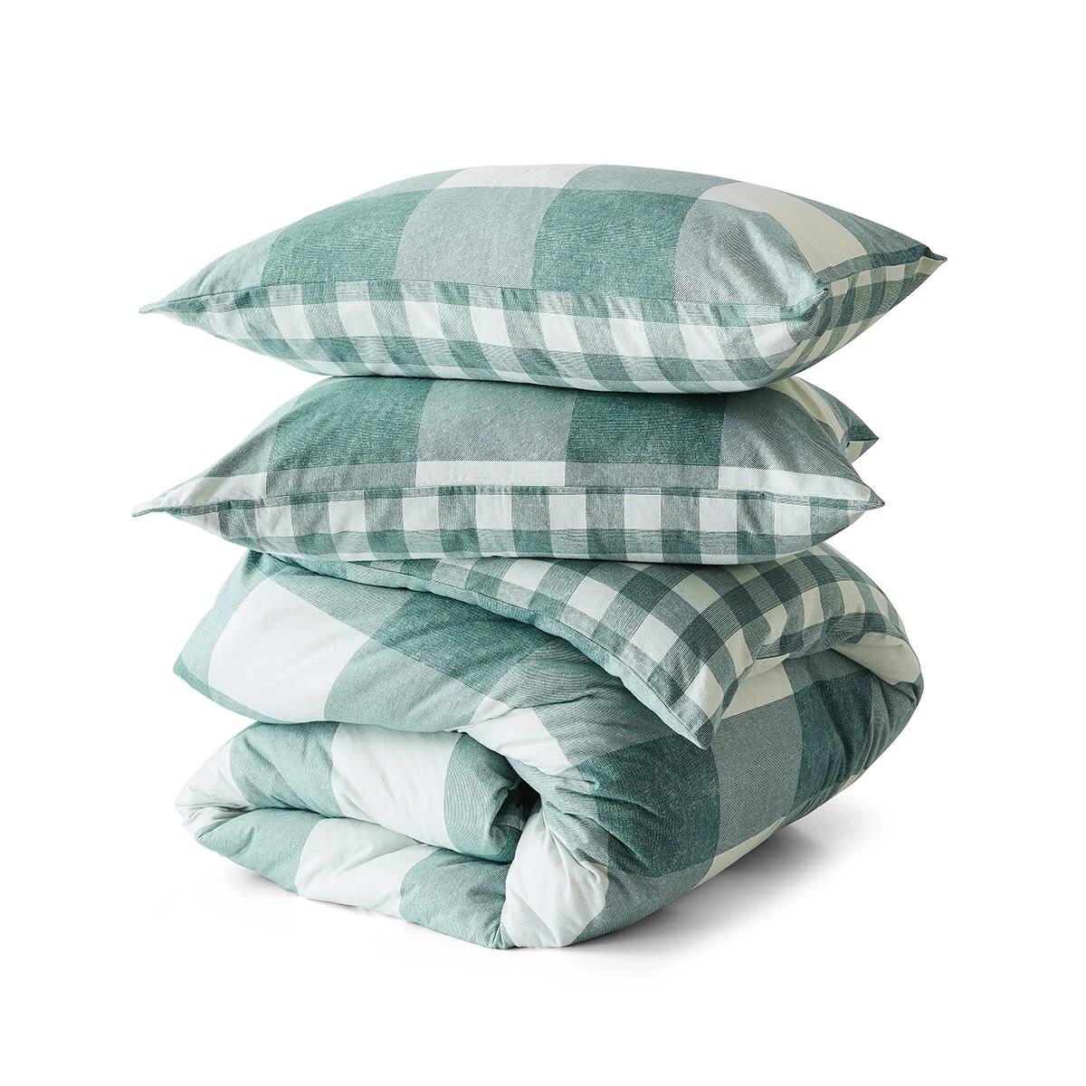 6 Check Flannelette Cotton Reversible Quilt Cover Set - Double Bed, Green, 6 of 7