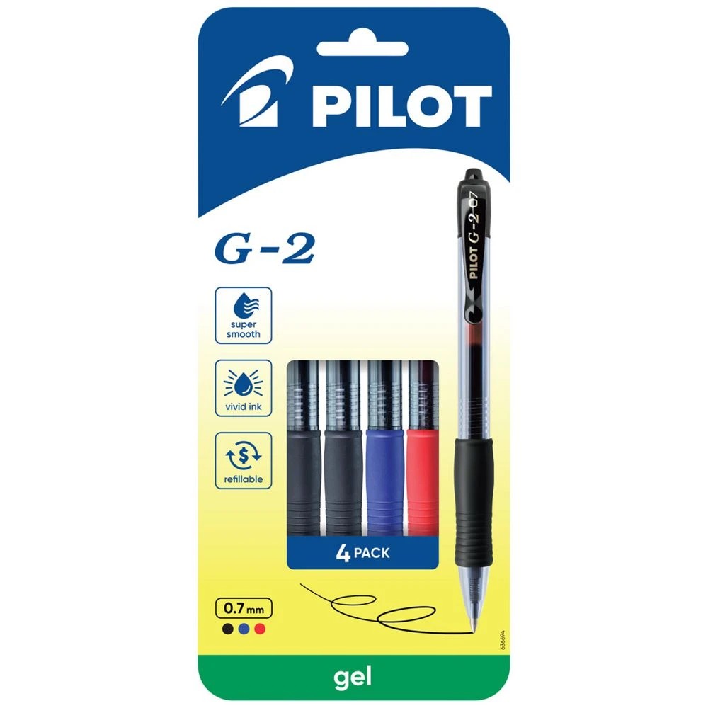 1 PILOT G2 Retractable Gel Pen Fine 0.7mm Assorted 4Pk, 1 of 7