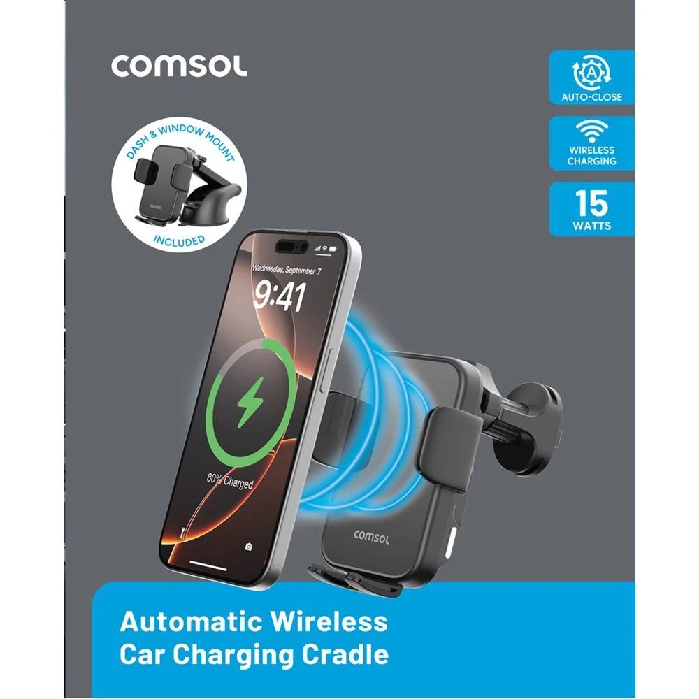 2 Comsol 15W Auto-Lock Wireless Car Charger Black, 2 of 7