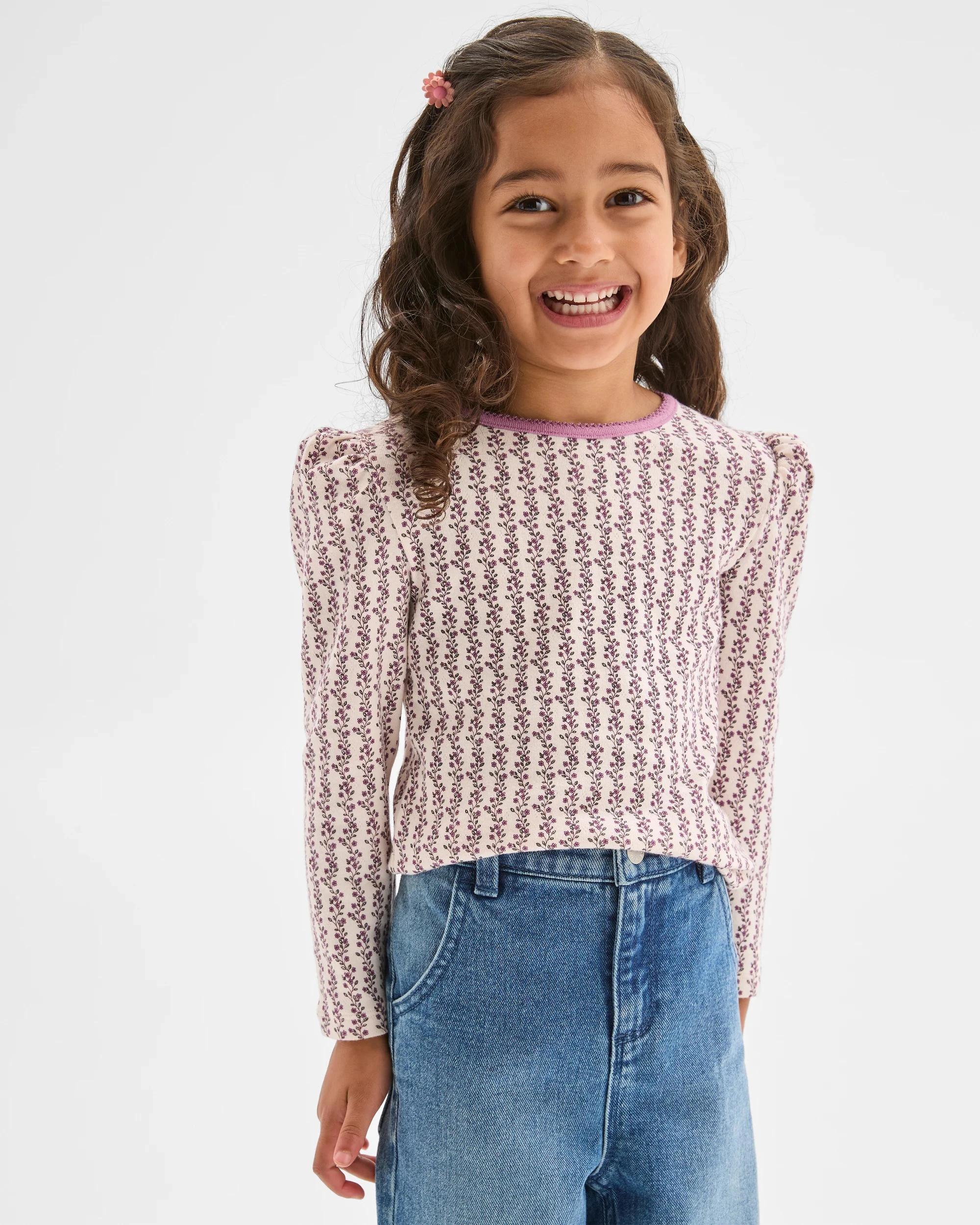 1 Target Kids Australian Cotton Long Sleeve Pointelle Top DITSY AOP, 1 of 6