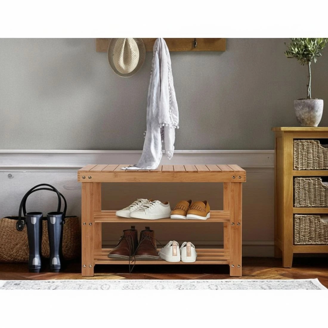 5 Artiss Shoe Rack Shoe Bench 10 Pairs Bamboo Entryway Storage Seat Easy Clean Sturdy Bedside Table Eco-friendly - Brown, 5 of 8