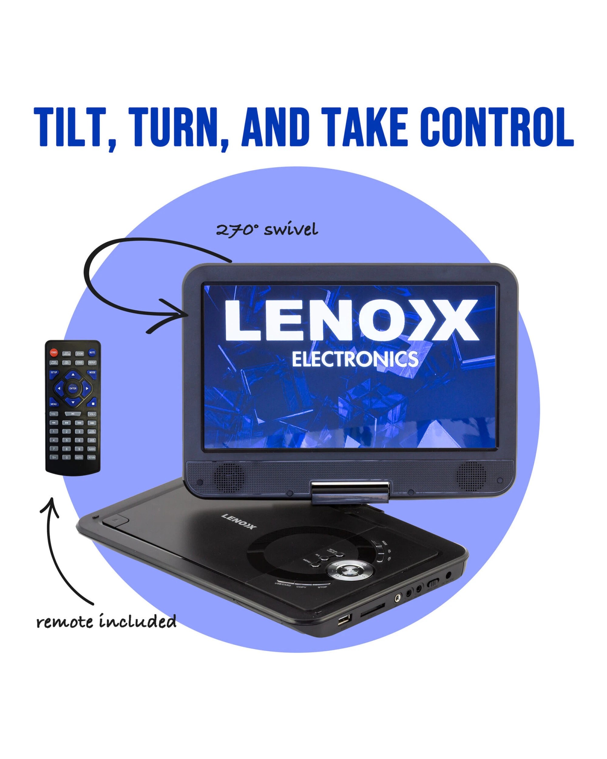 6 Lenoxx 10.1" Portable Dvd Player W/ 270-degrees Swivel-screen & Rechargeable, 6 of 7