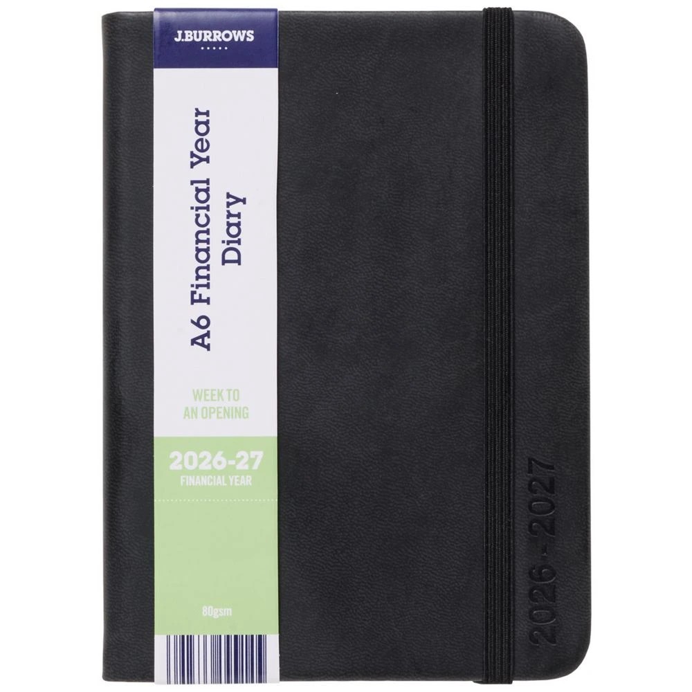1 J.Burrows A6 Week to View PU FY26/27 Diary Black, 1 of 6