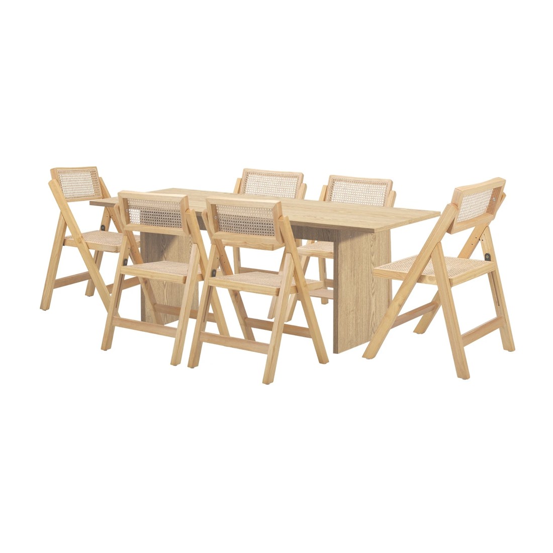 1 Oikiture 180cm Rectangular Dining Table With 6pcs Dining Chairs Foldable
 - Natural, 1 of 10
