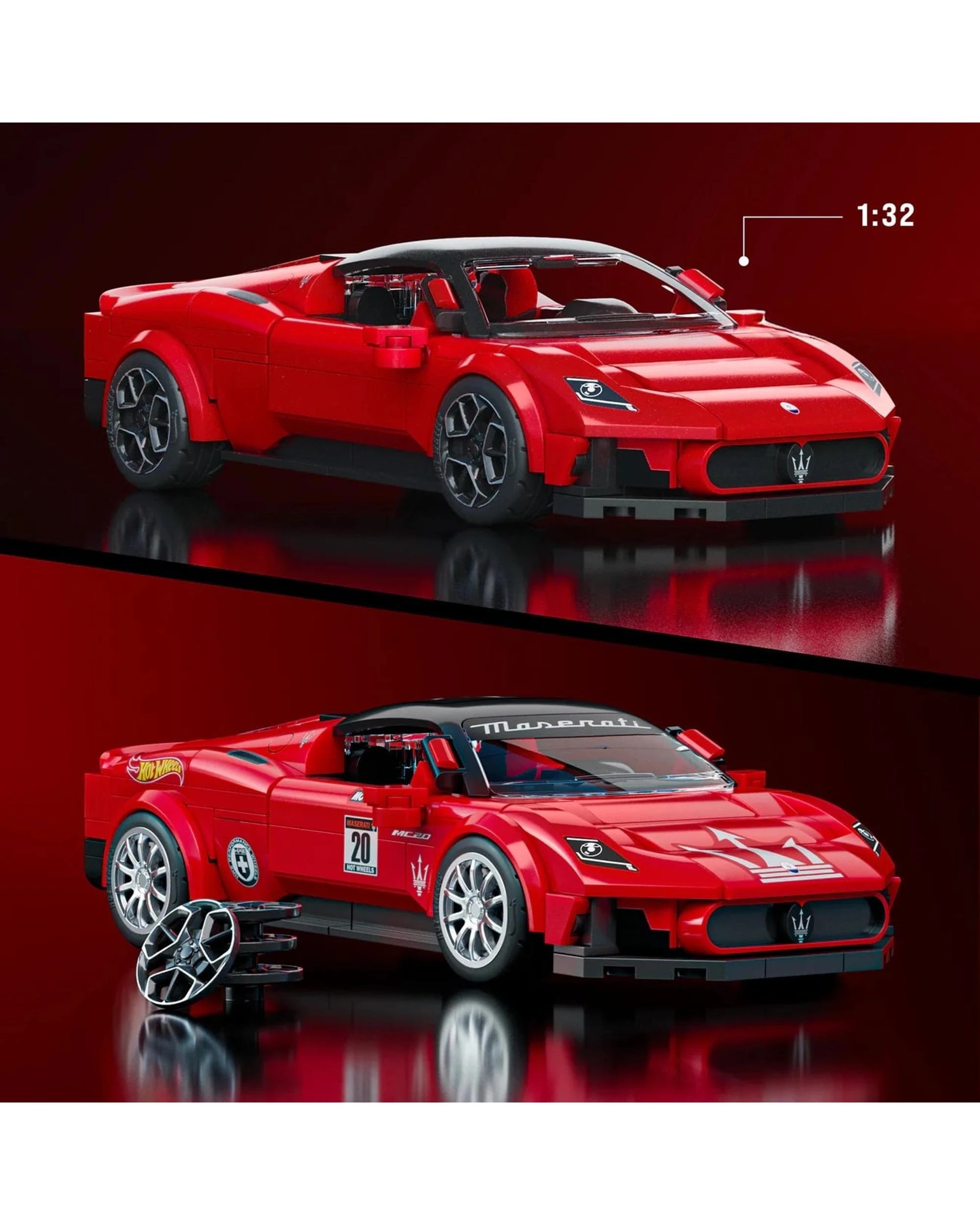 5 Mattel Brick Shop Hot Wheels Speed Series Maserati MC20 Building Set - Red, 5 of 10