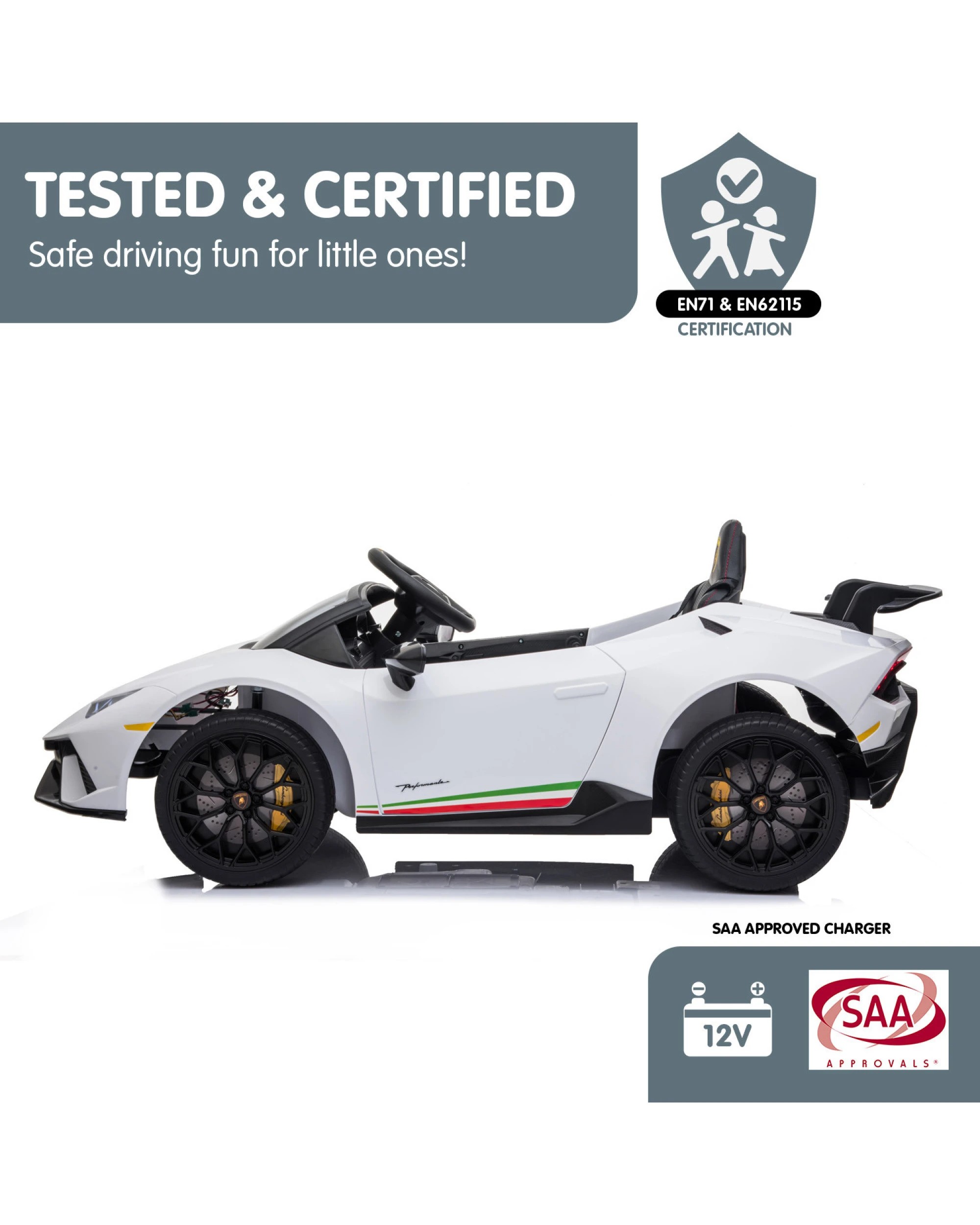 7 Kahuna Lamborghini Performante Kids Electric Ride On Car - White, 7 of 9