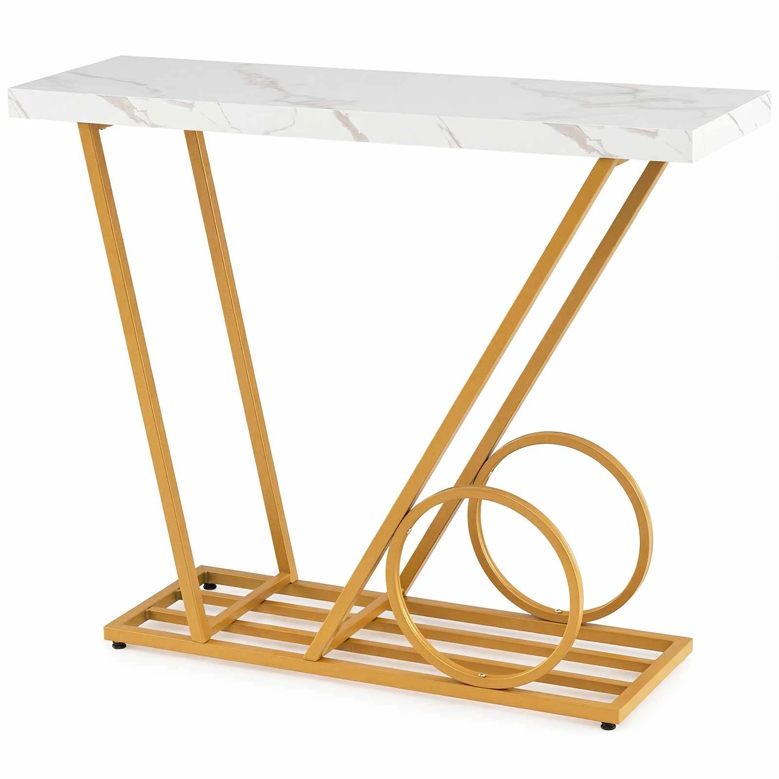 1 Costway Modern Console Table Faux Marble Entryway Table Sofa Side Table Metal Frame, 1 of 3