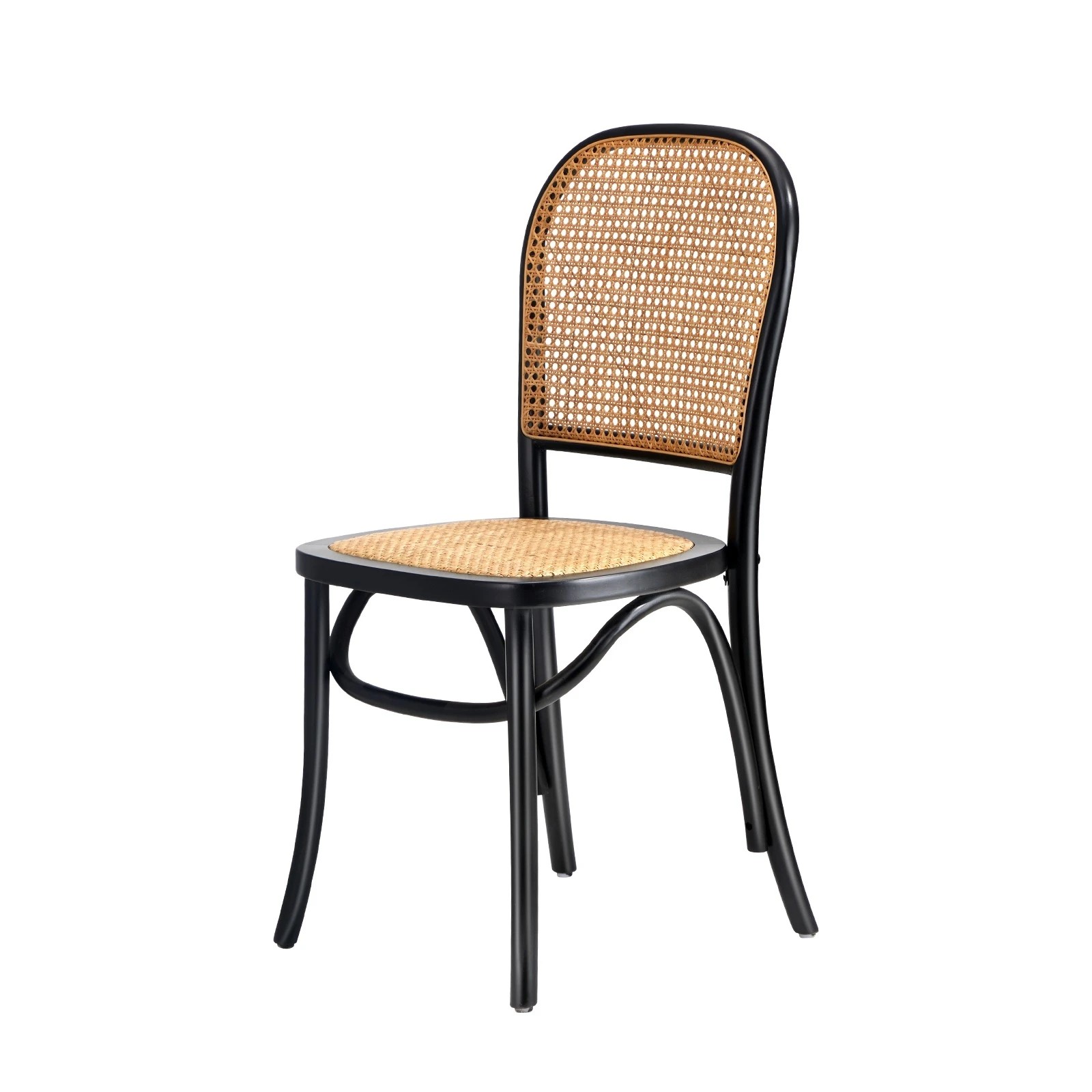 1 Oikiture Dining Chairs Wooden Chairs Rattan Accent Chair - Black, 1 of 9