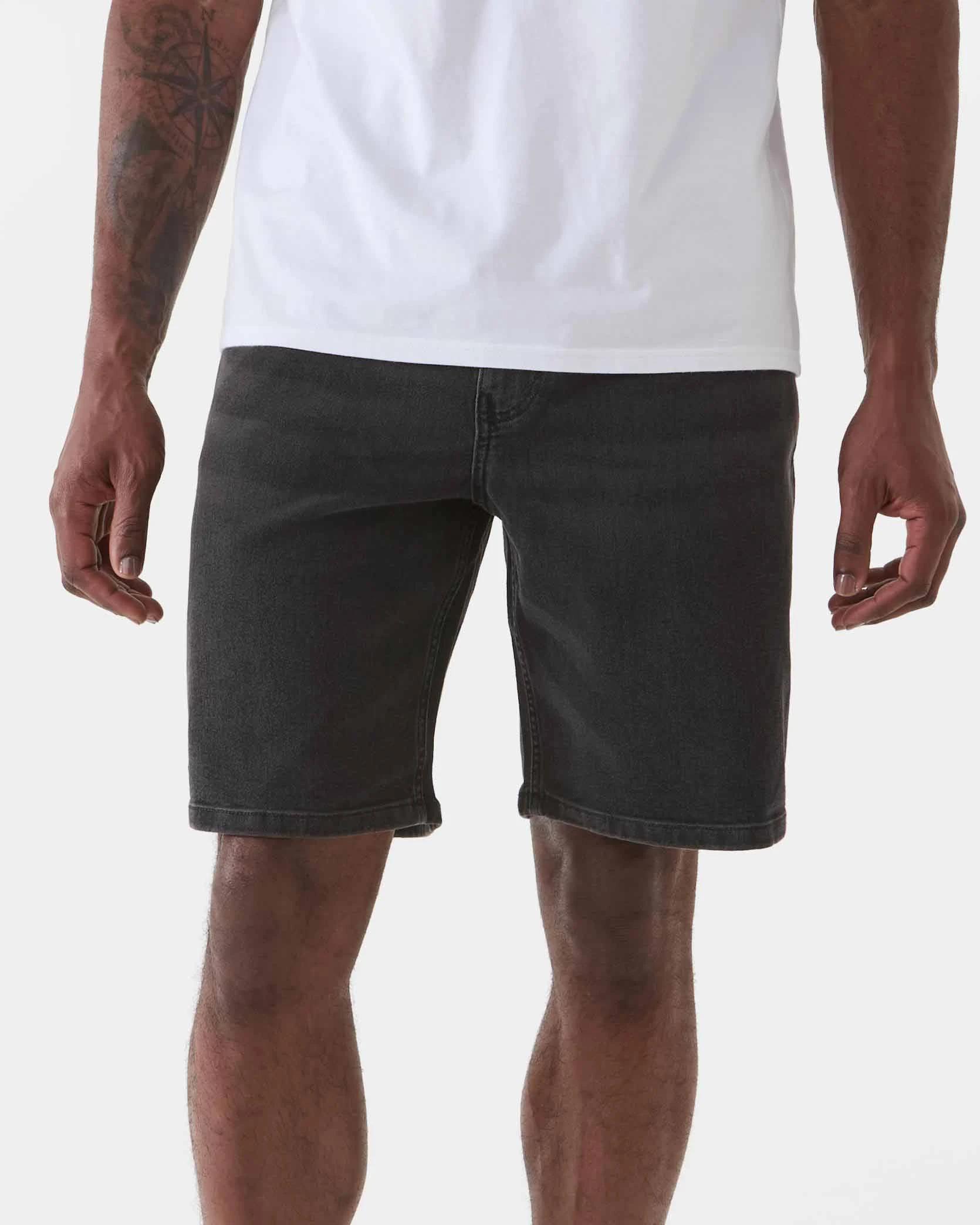 1 Straight Denim Shorts Black Wash, 1 of 6