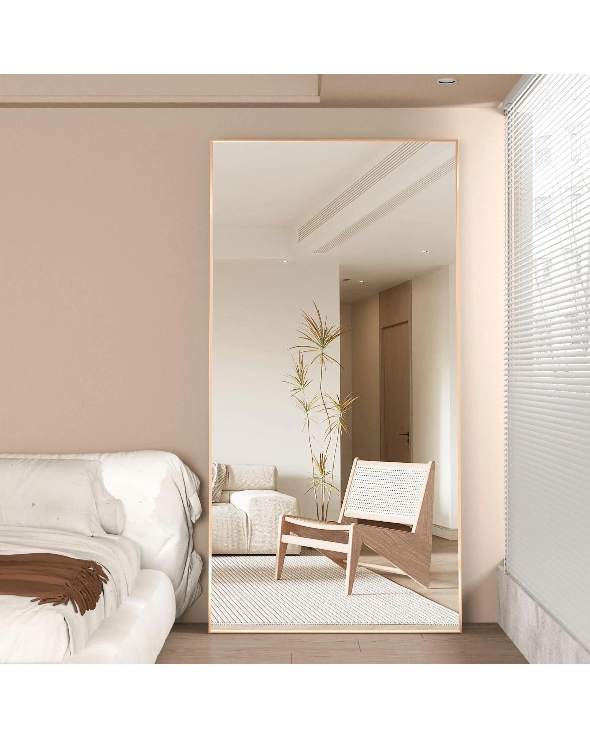 3 OAKORY 180x80cm Rectangular Full Length Mirror, Floor Mirror with Aluminium Alloy Frame Gold, 3 of 6