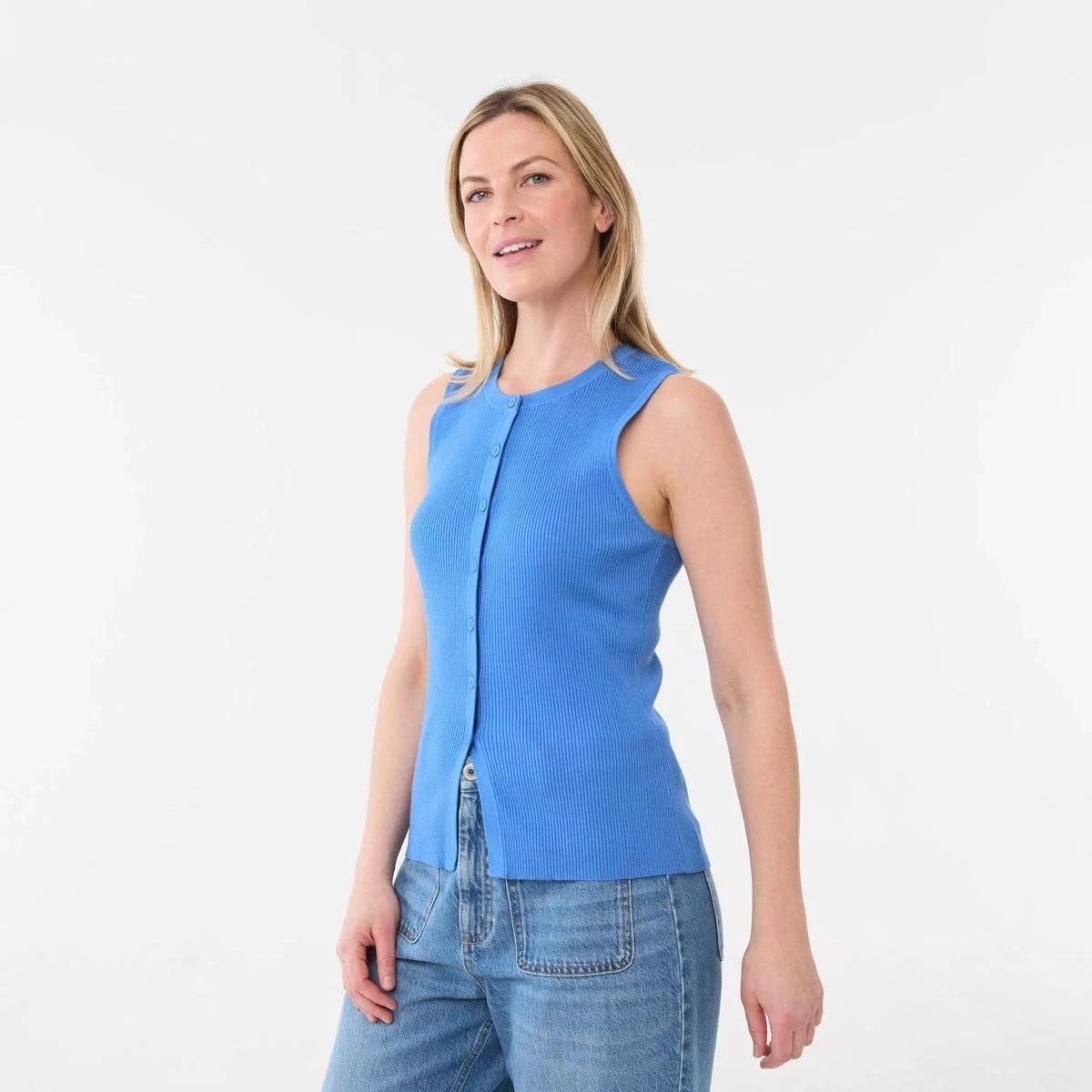 2 Sleeveless Rib Button Tank BLUE MARINE, 2 of 6