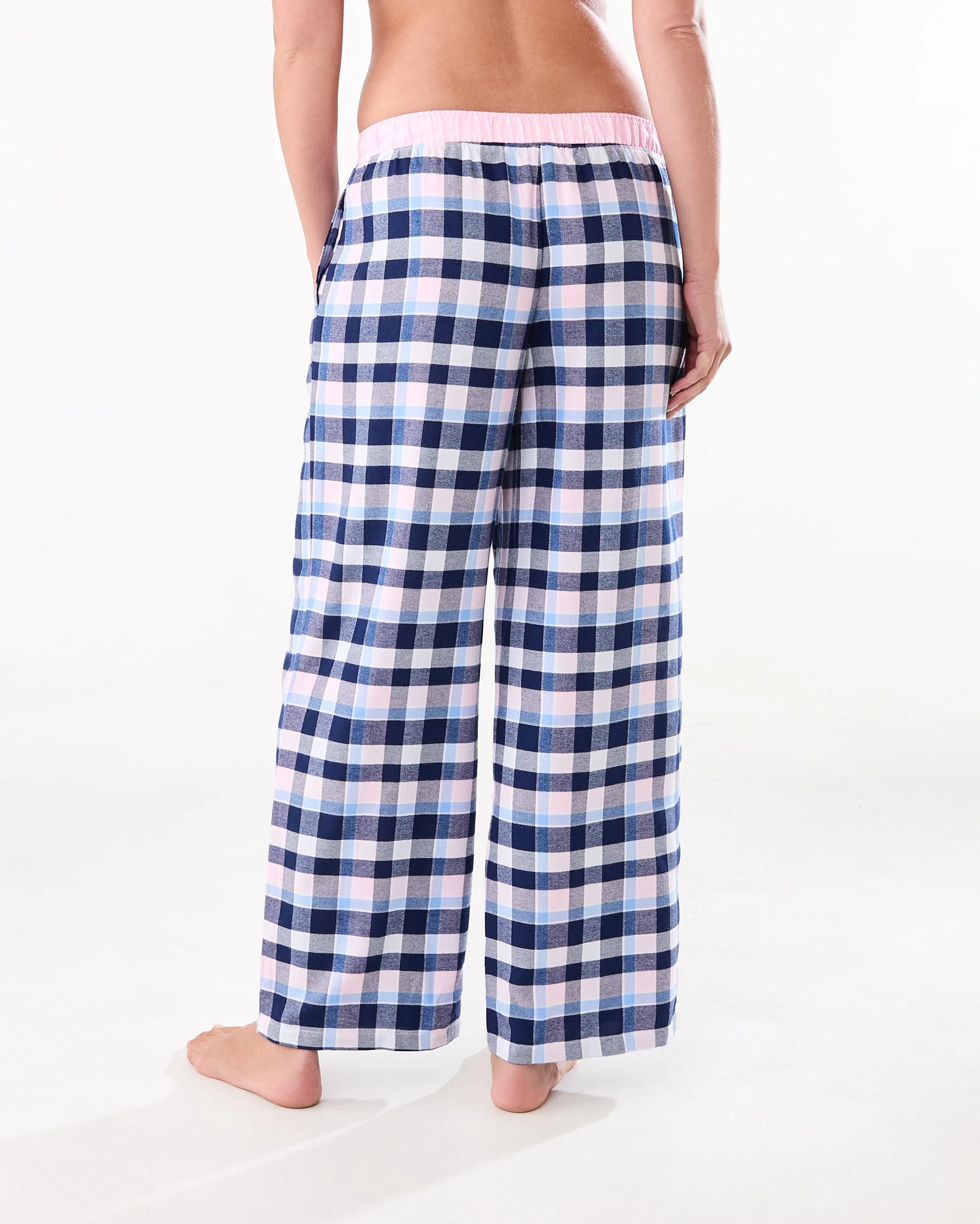 3 Boyfriend Contrast Waistband Flannel Pants Blu Pk Chk, 3 of 5
