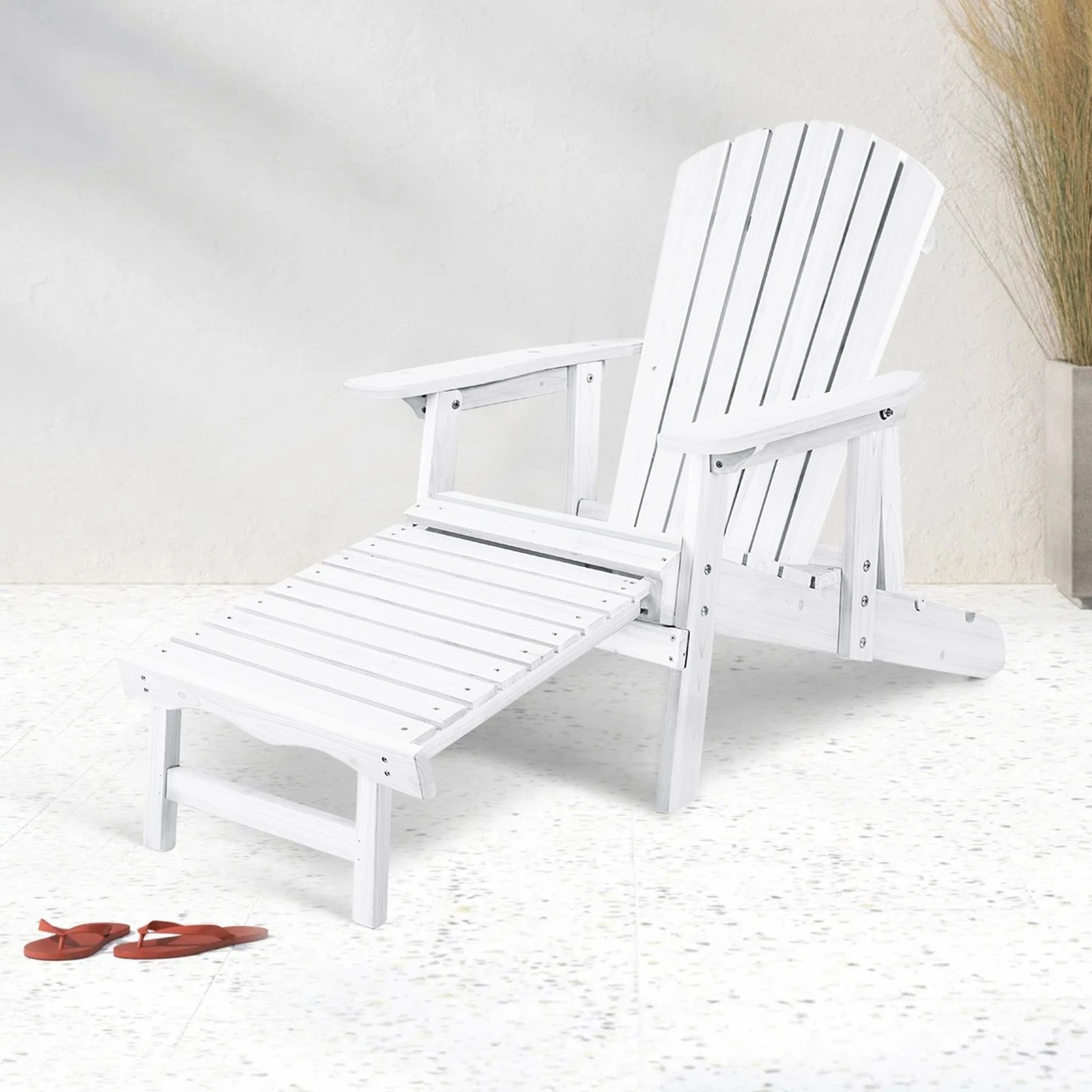 3 Alfordson 2x Outdoor Chairs Wooden Adirondack w/ Ottoman Patio Beach Garden - White, 3 of 10
