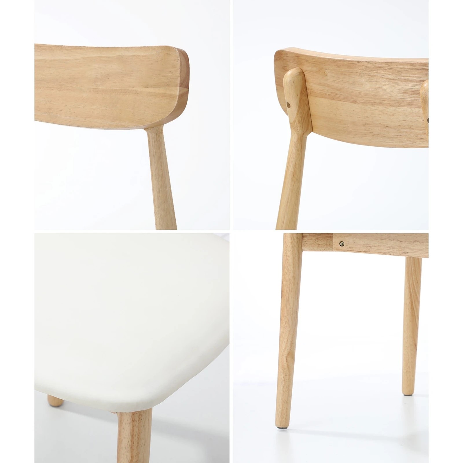 4 Oikiture 2x Dining Chairs Kitchen Chair PU Leather Solid Wood Cafe Lounge - Beige, 4 of 9