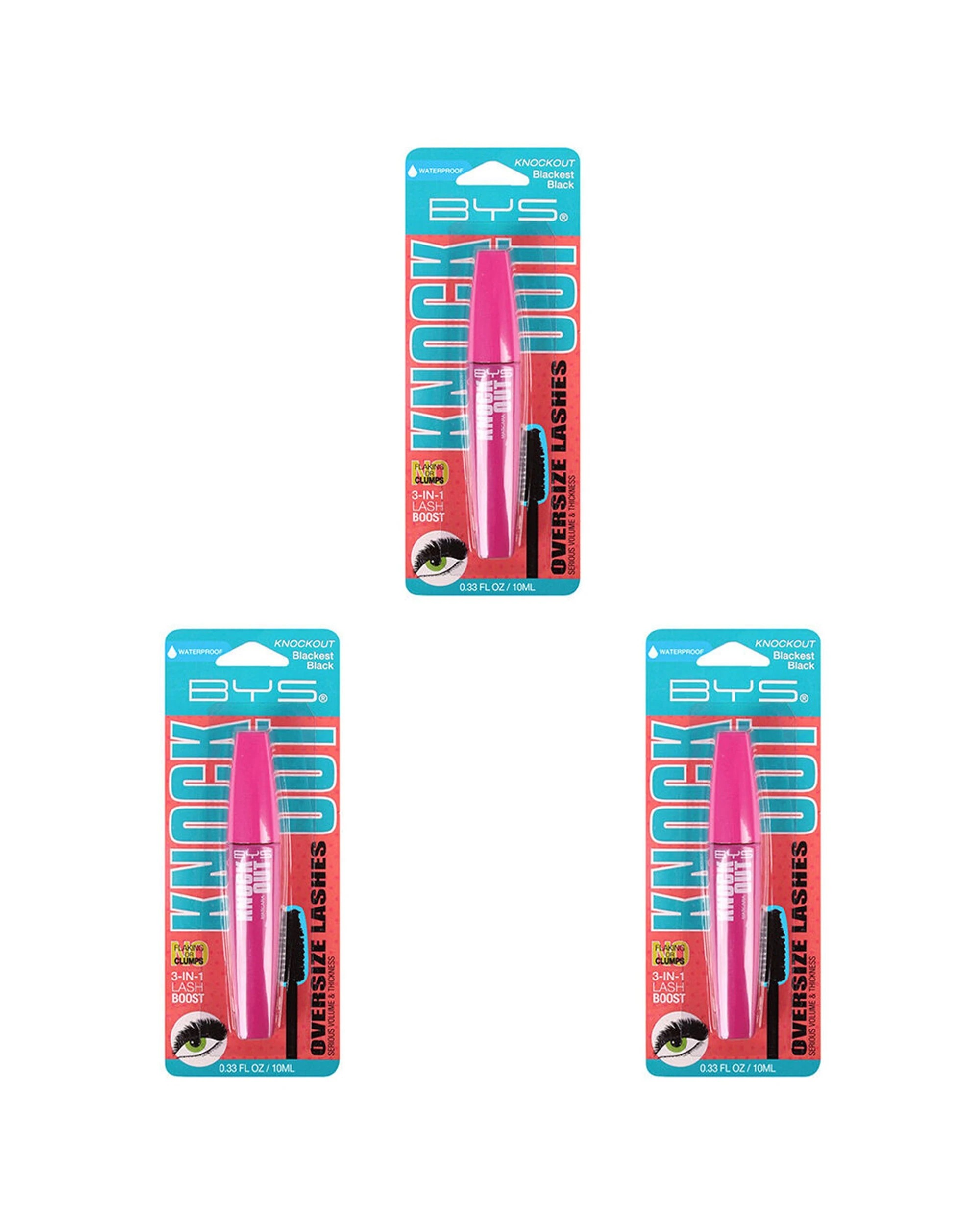 1 BYS Knock Out Mascara Waterproof Blackest 3PK 10ml - Black, 1 of 4