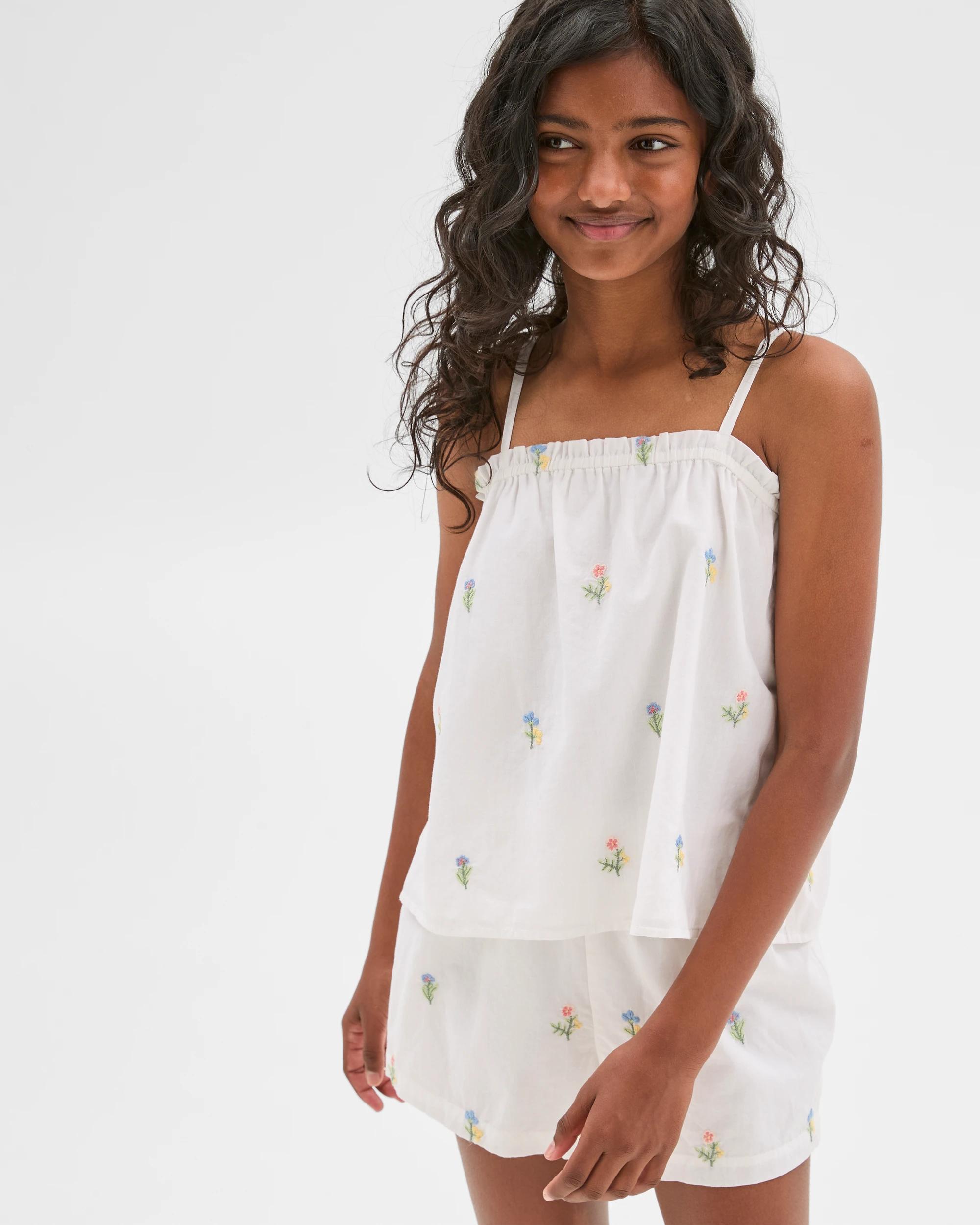 2 Target Australian Cotton Older Girls Woven Embroidery Pyjama Set WHITE XMAS, 2 of 8