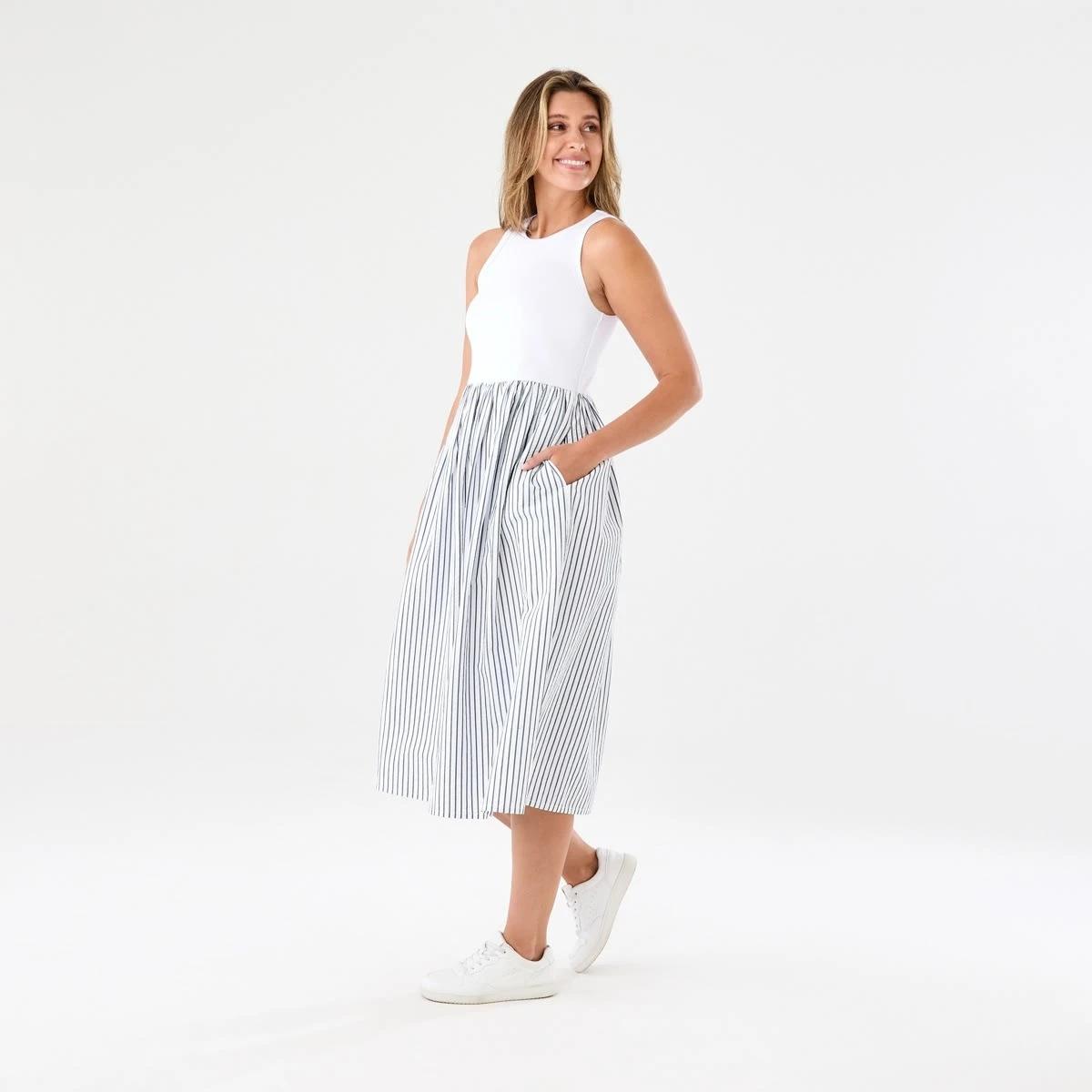 2 Sleeveless Racer Knit Woven Midi Dress Luna Strp, 2 of 6