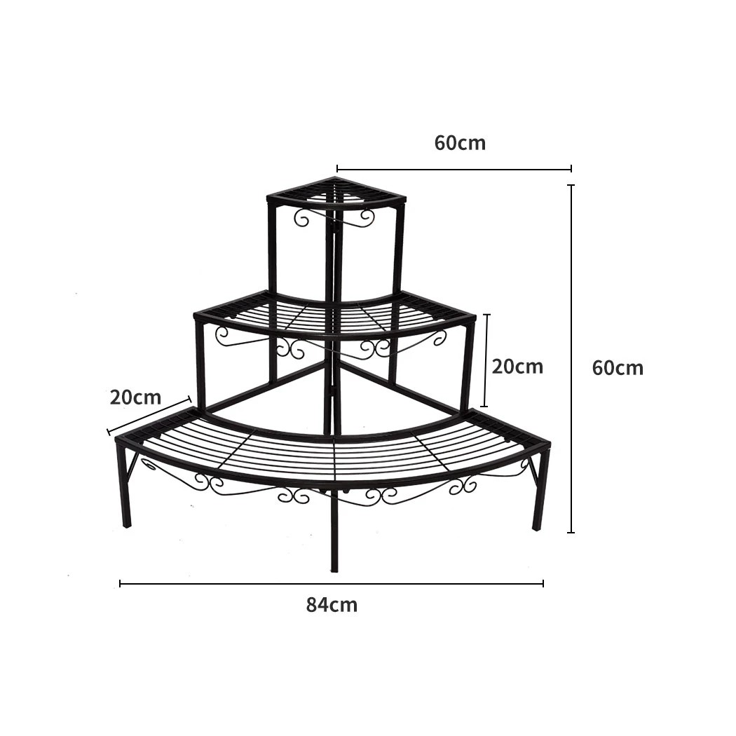 3 Levede 3 Tier Corner Shape Metal Plant Stand - Black, 3 of 8