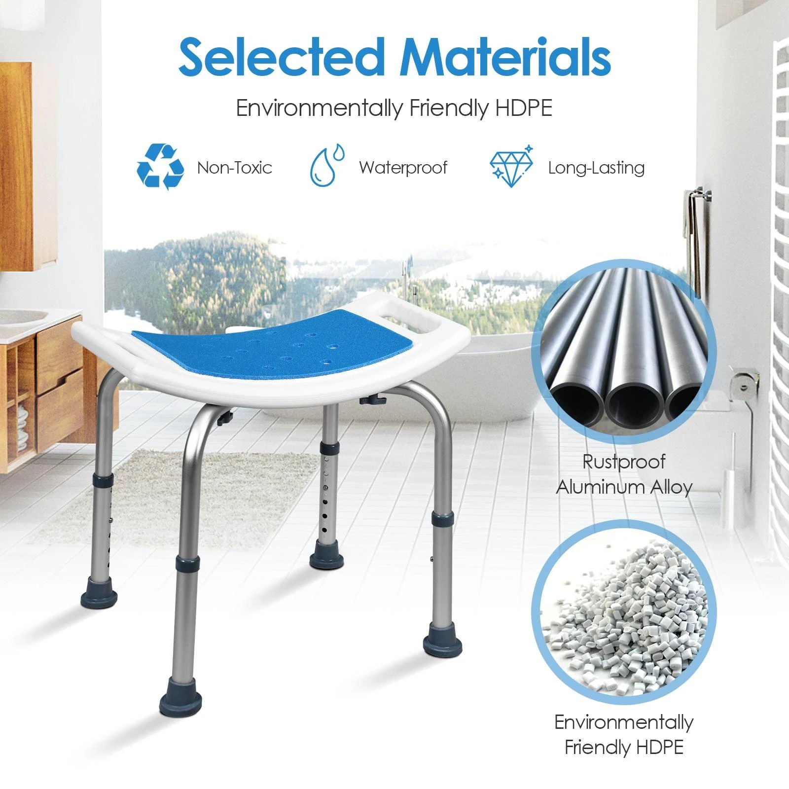 3 Costway Adjustable Shower Stool Lightweight Bathtub Stool for Senior, 3 of 10