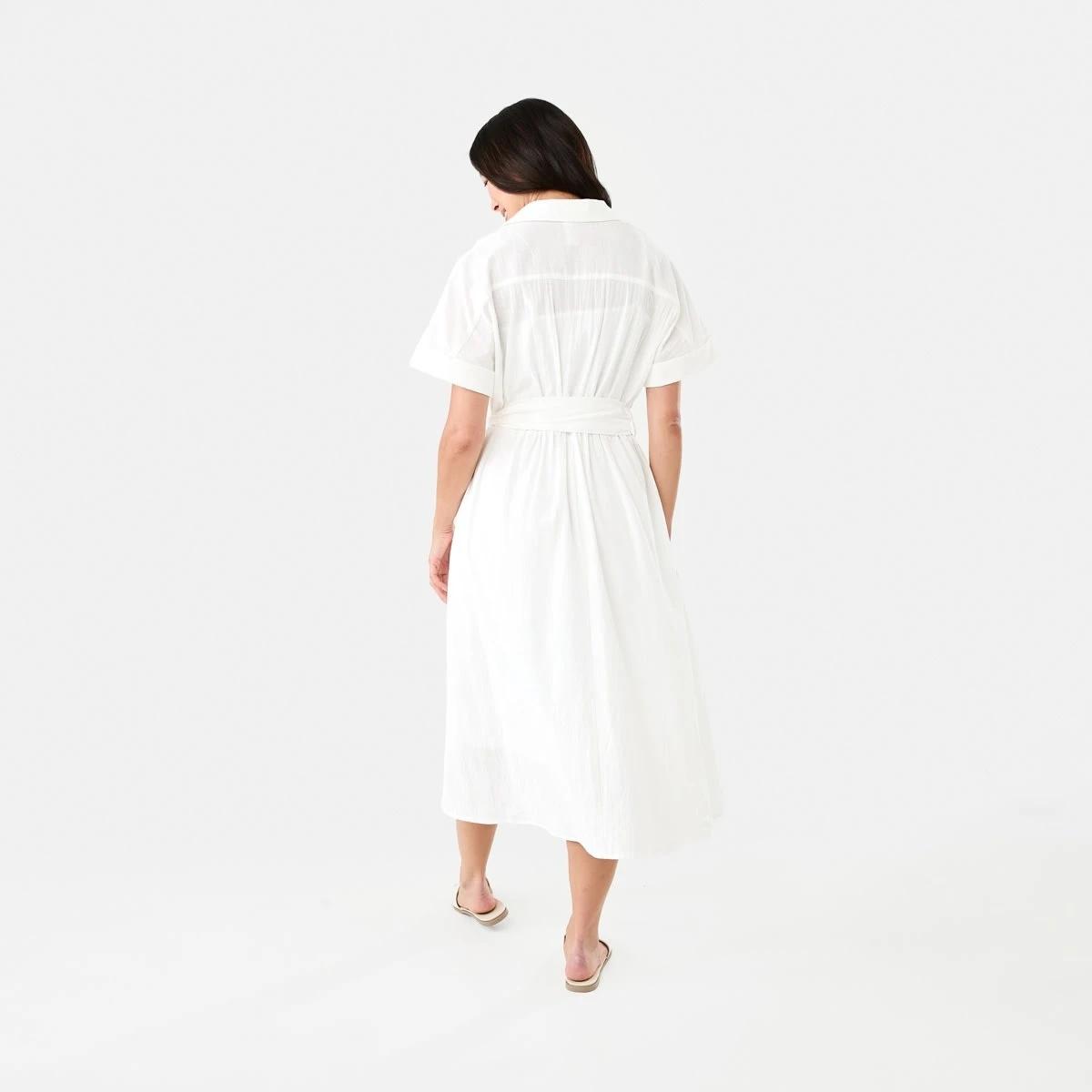 3 Short Sleeve Belted Midi Dress White, 3 of 9