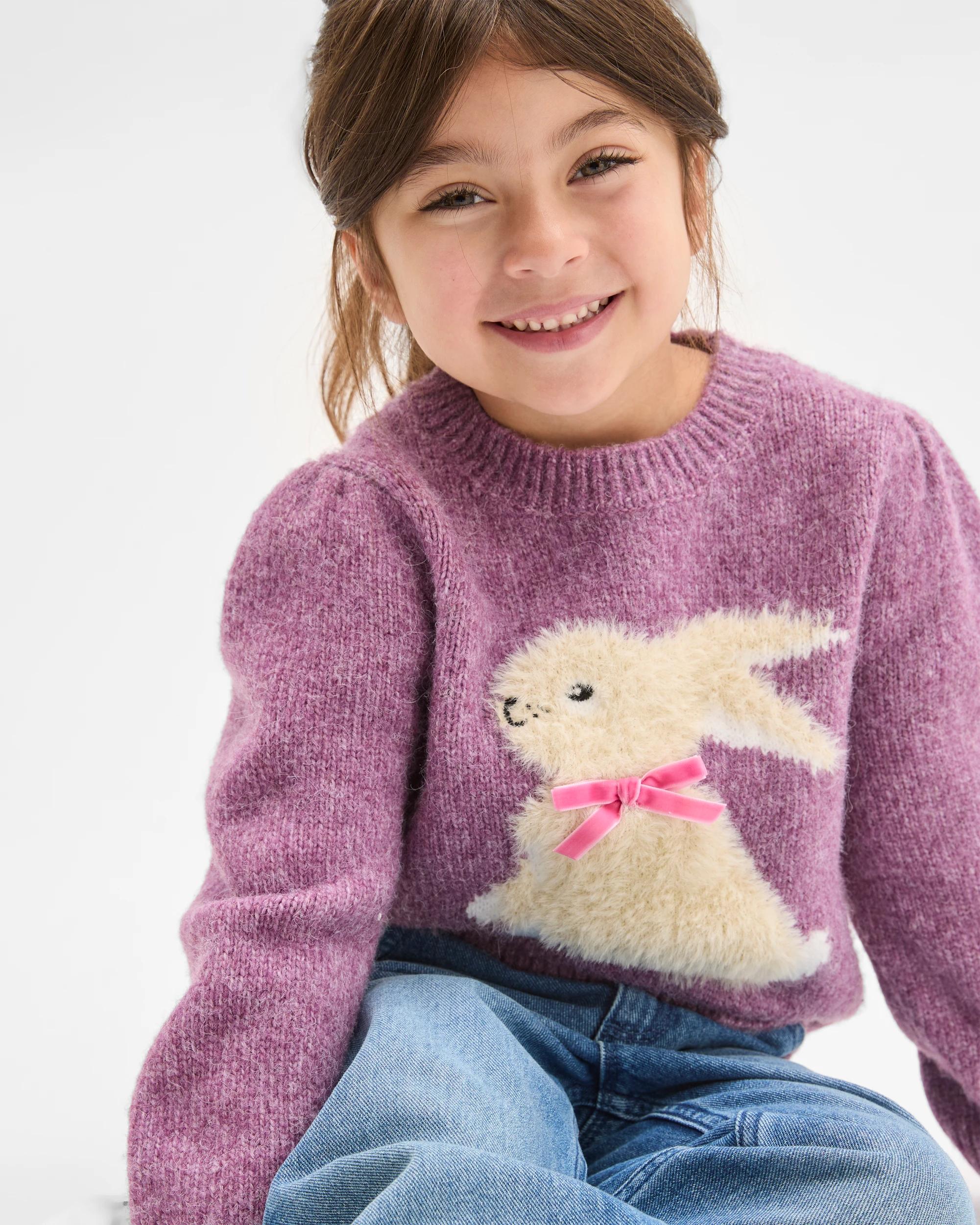 3 Target Kids Balloon Sleeve Knit Jumper PURPLE BUNNY, 3 of 8