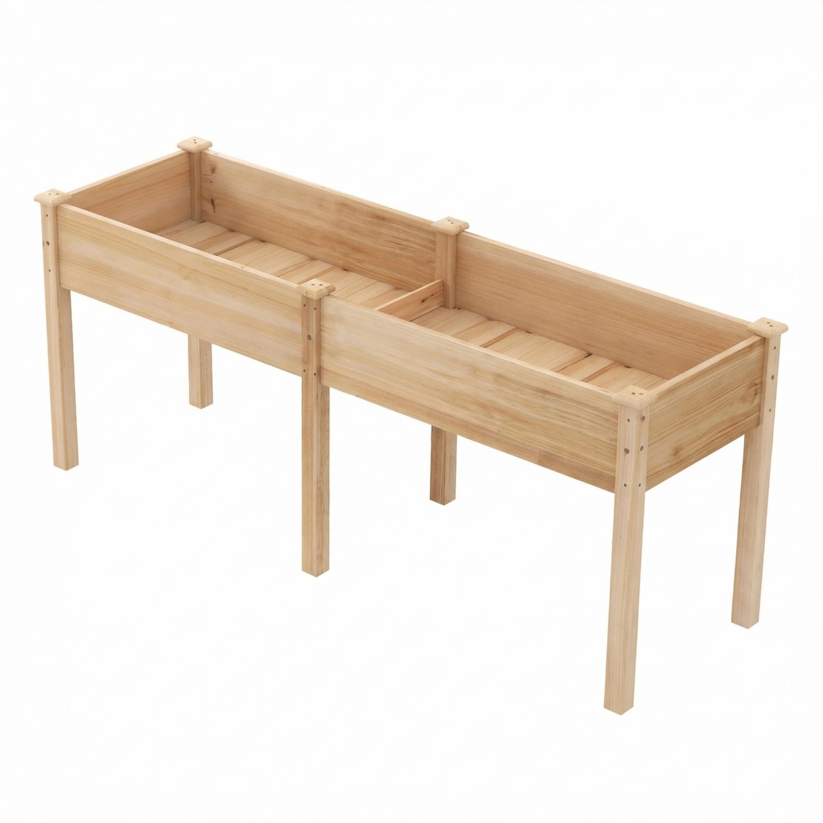 1 Costway Wood Planter Box Outdoor Raised Garden Bed w/Divider Panel Gardening Box Stand - Natural, 1 of 1