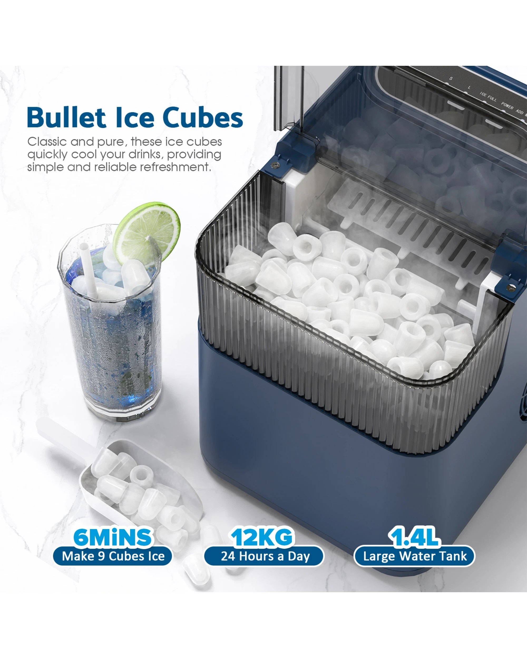 2 Advwin 12KG Portable Ice Maker w/ Self-cleaning Navy Blue, 2 of 7