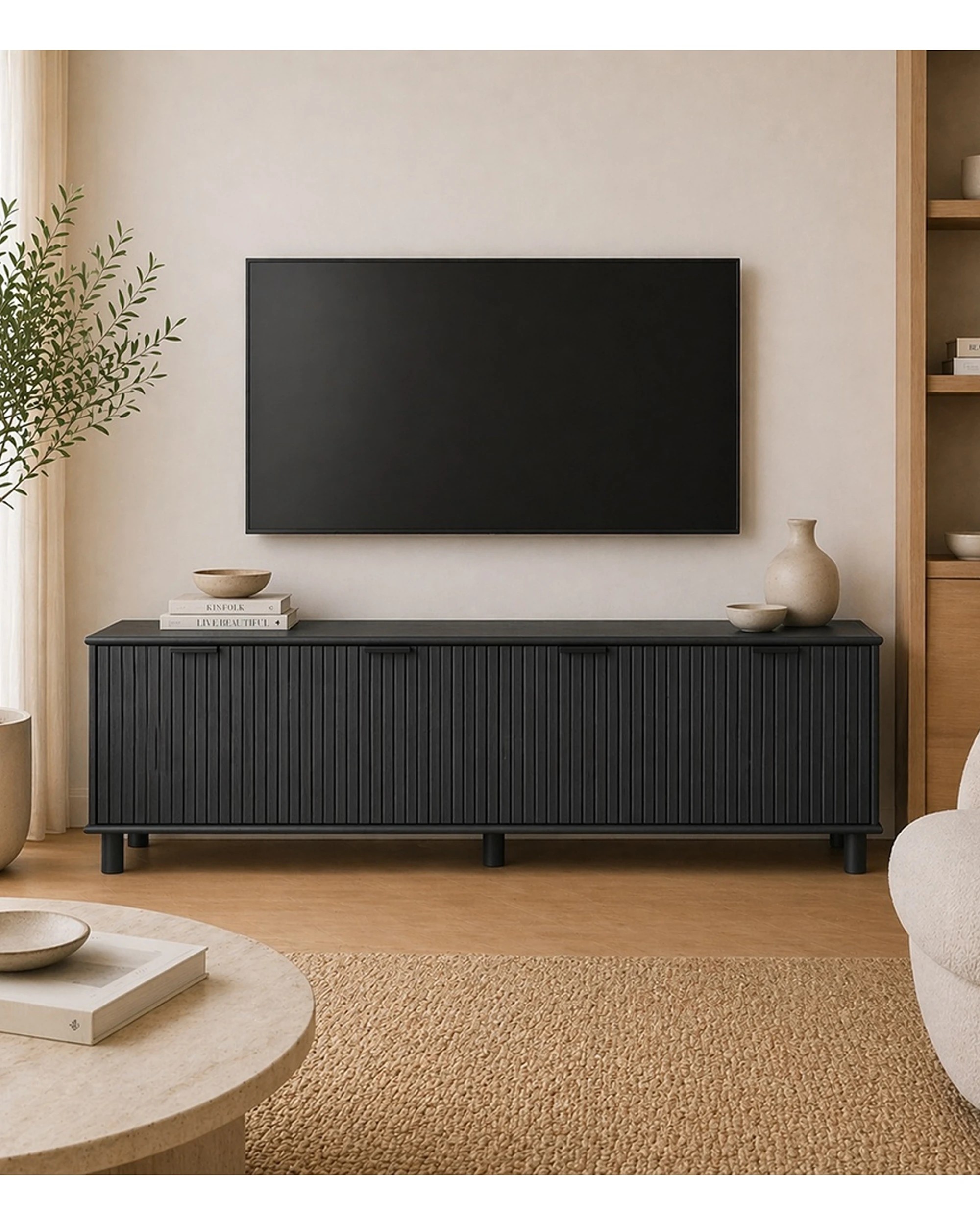 2 Alpine Bay Sorrento 4 Door TV Unit 180cm Woodgrain - Black, 2 of 8