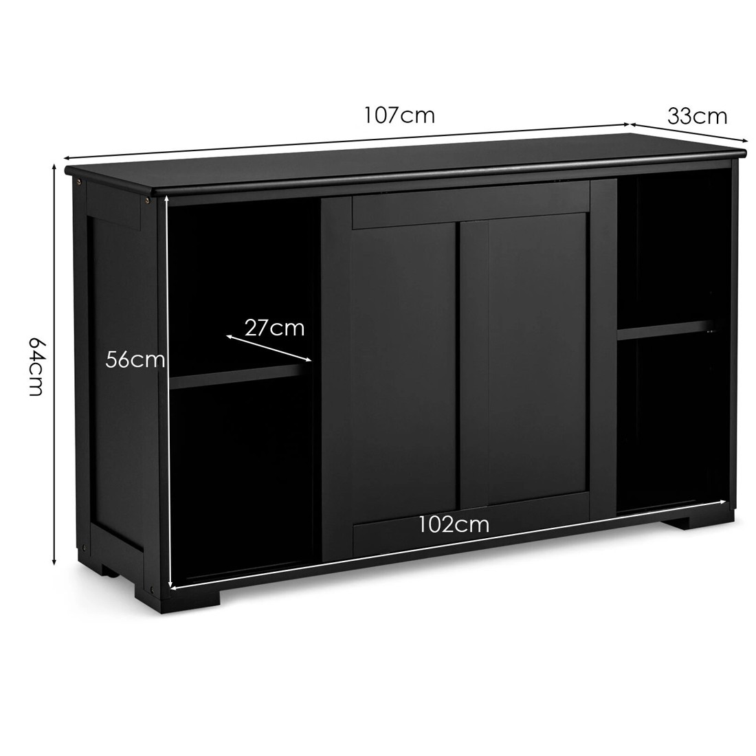 5 Costway Kitchen Buffet Sideboard Sliding Doors Black, 5 of 6