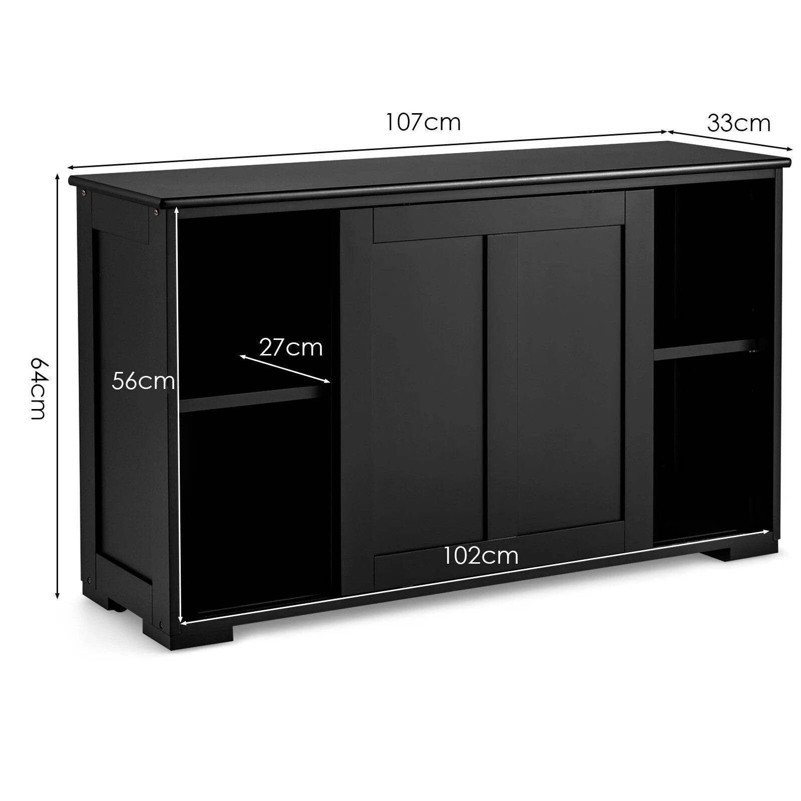 5 Costway Kitchen Buffet Sideboard Sliding Doors Black, 5 of 6