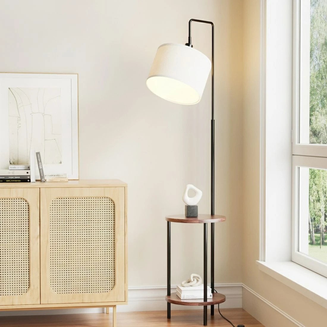 4 Artiss Floor Lamp 2 Tier Shelf Storage LED Light Stand Home Room Adjustable Head - White, 4 of 4